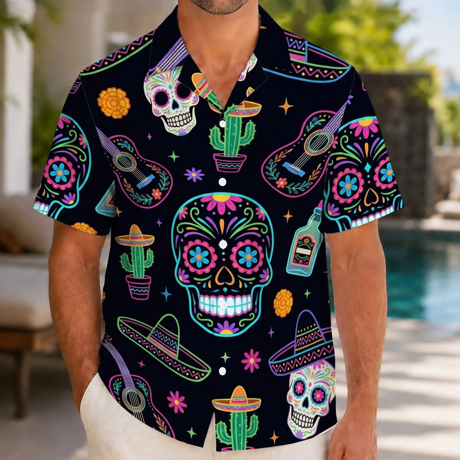 Neon Sugar Skulls, Sombreros And Cacti For Cinco De Mayo Celebrations For Men Women Hawaiian Shirt - 1