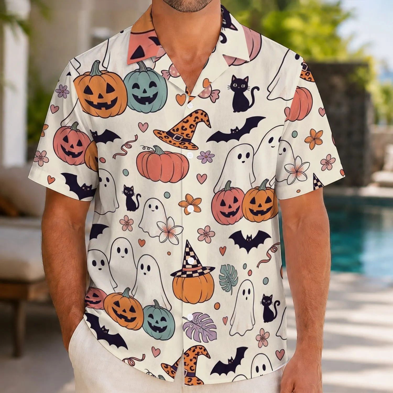 Cute Halloween Ghosts, Pink Pumpkins And Bats For Spooky Autumn Party Gifts For Her Hawaiian Shirt - 1