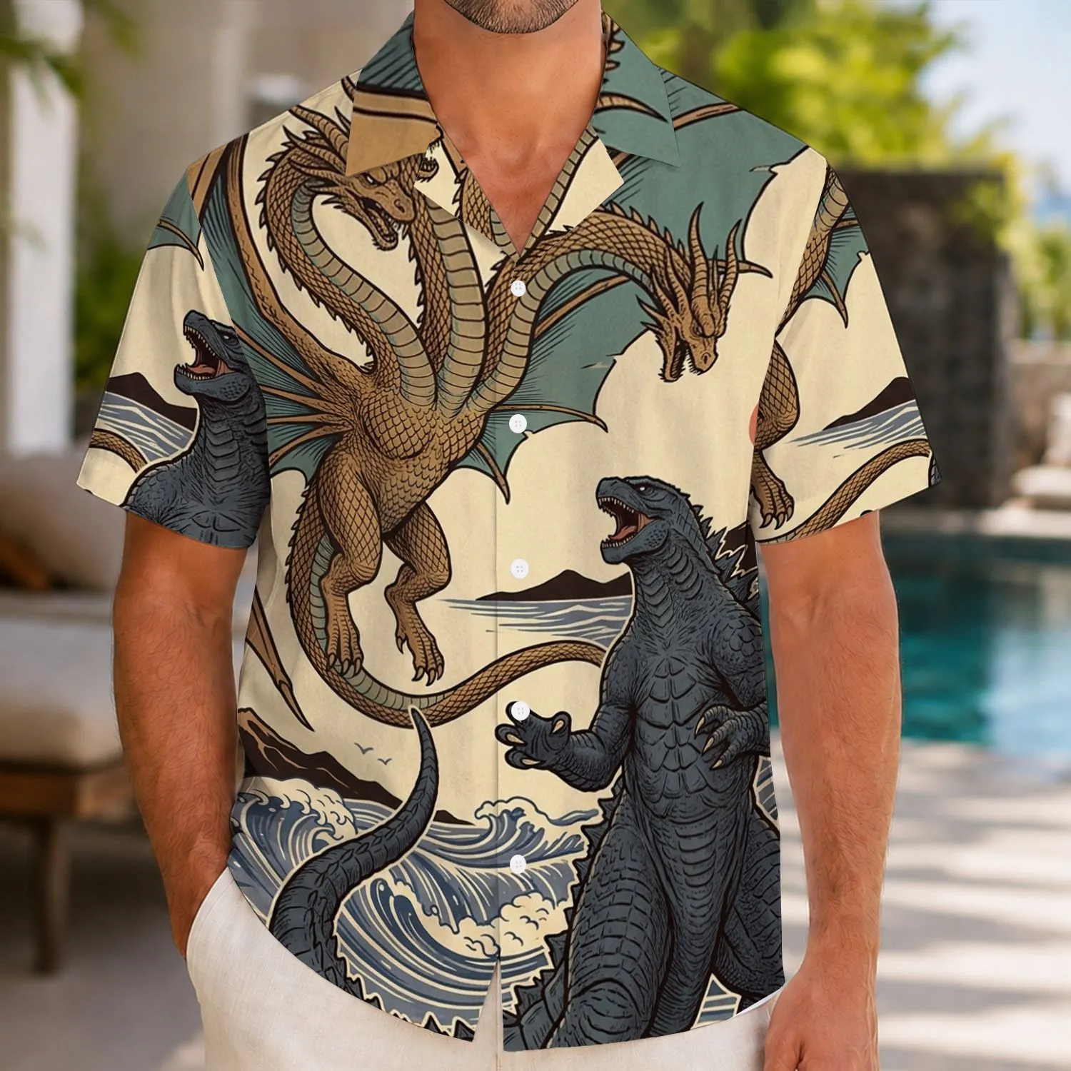 Three-Headed Dragon and Giant Reptile Beach Adventure for Summer Gifts and Vacations Hawaiian Shirt - 1