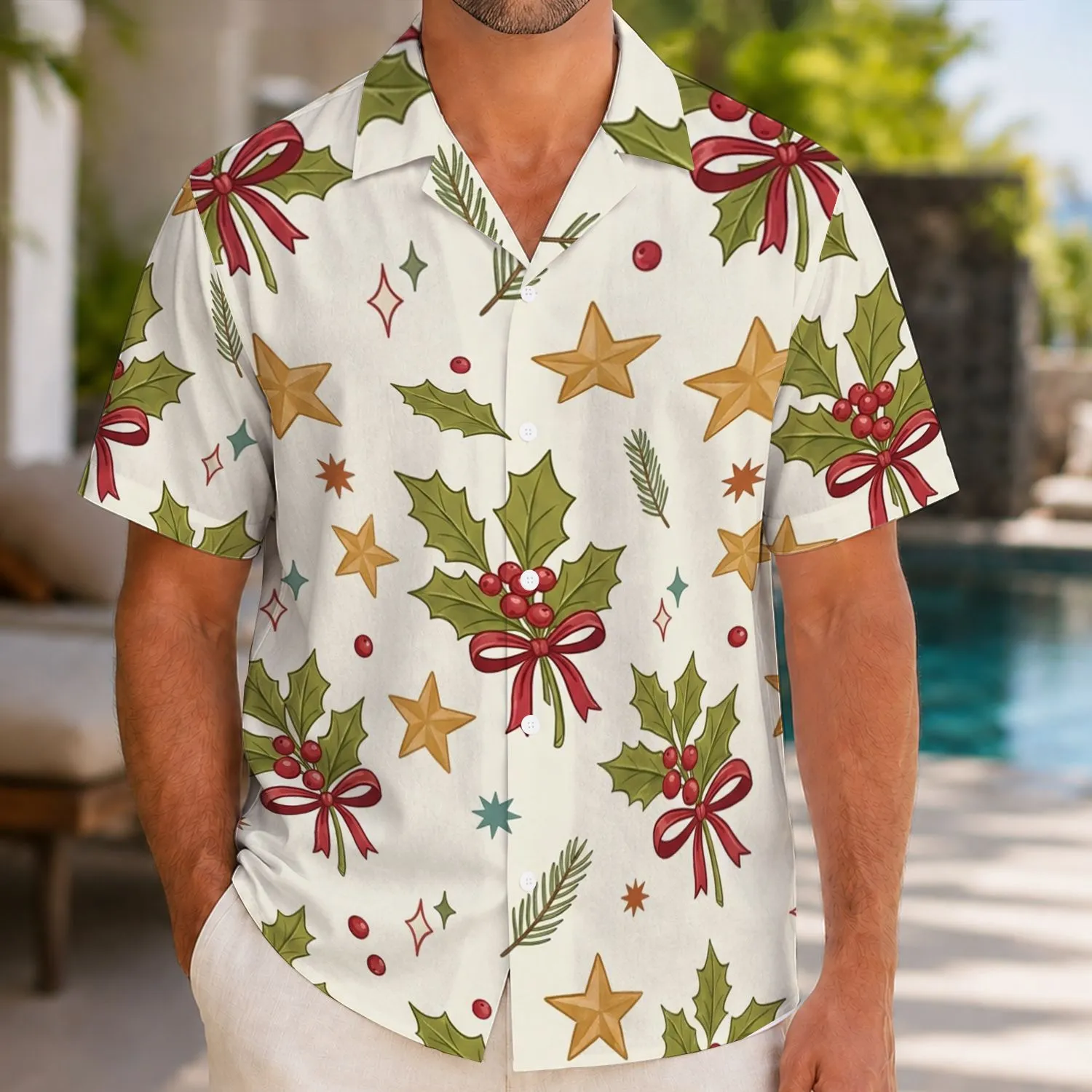 Christmas Holly Bows and Golden Stars for Festive Holiday Gatherings and Seasonal Gifting Hawaiian Shirt - 1