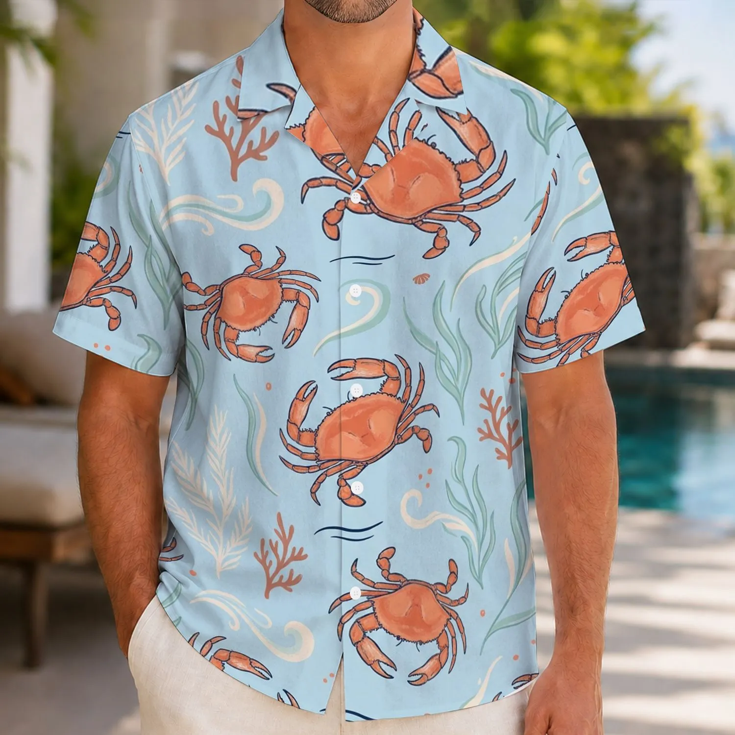Blue Crab Coastal Motif for Beach Vacations, Island Getaways, and Summer Gift Giving Hawaiian Shirt - 1