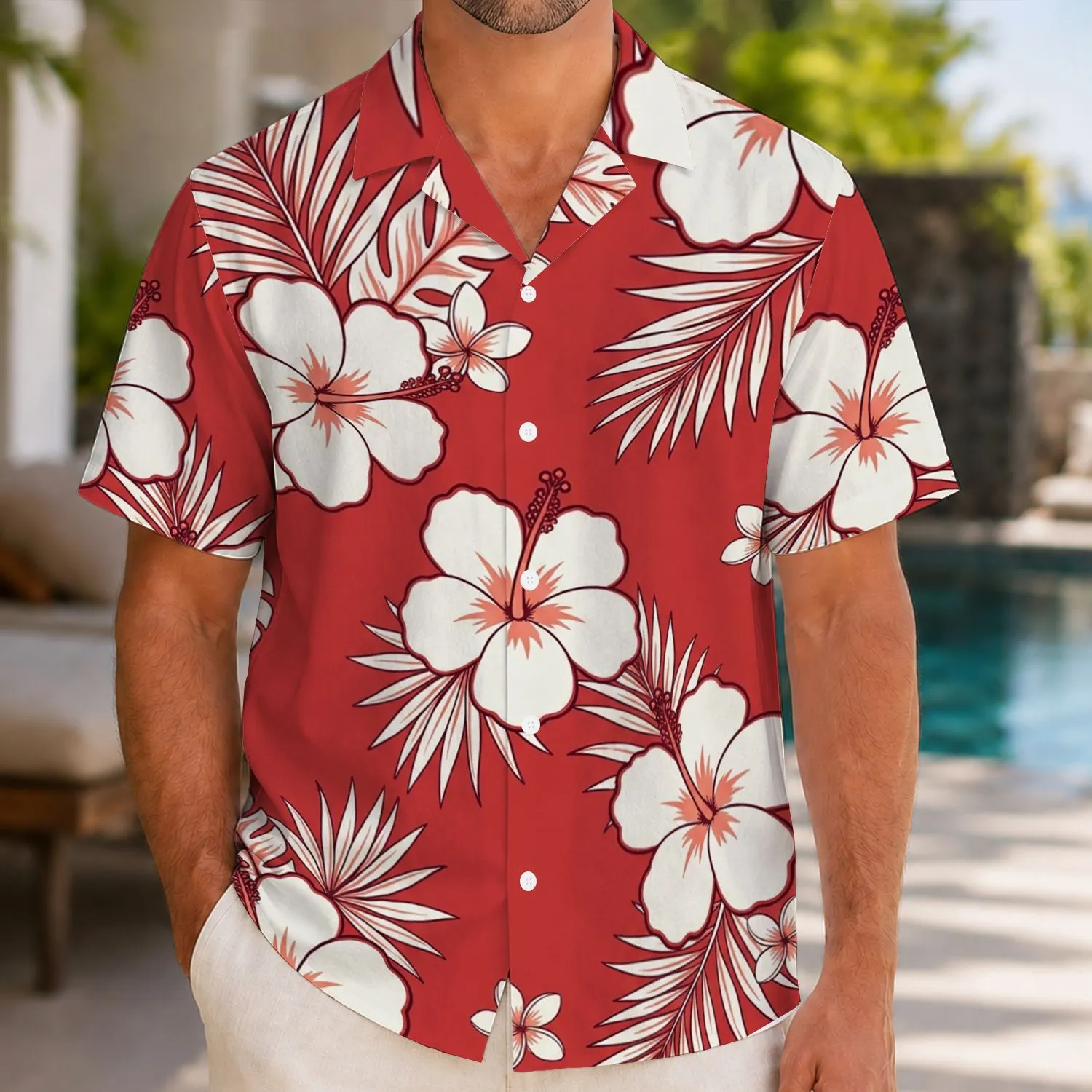 Red Hibiscus Island Blooms for Tropical Beach Holidays and Relaxed Summer Travel Hawaiian Shirt - 1