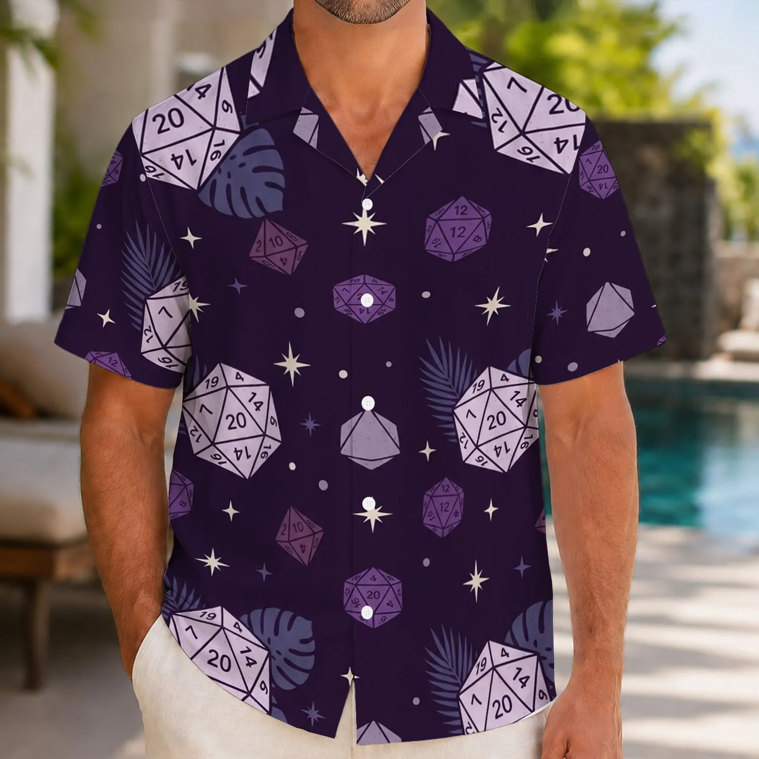 Purple Fantasy Dice And Celestial Stars For Tabletop Nights And Game Room Gatherings Hawaiian Shirt - 1