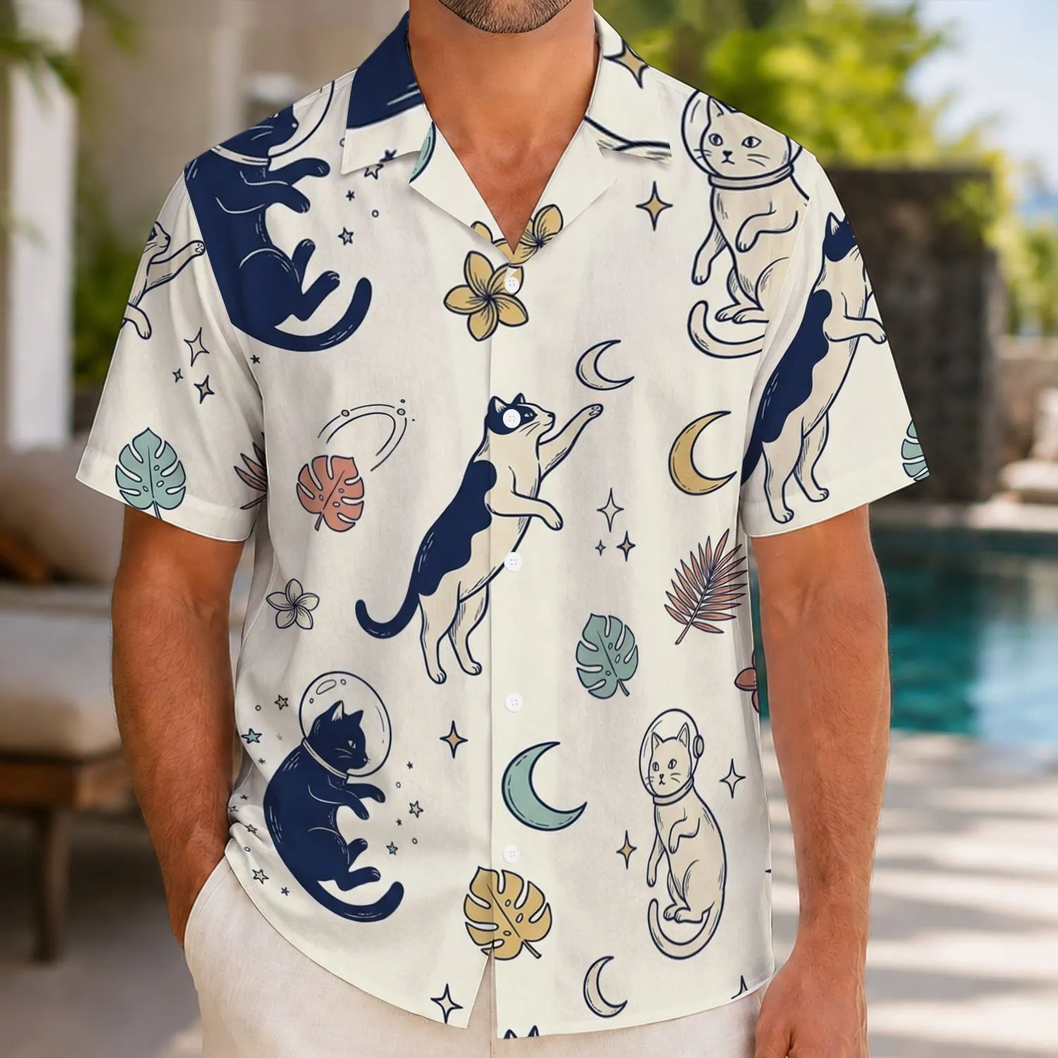 Astronaut Cats Among Tropical Stars For Beach Vacations And Summer Adventures For All Ages Hawaiian Shirt - 1