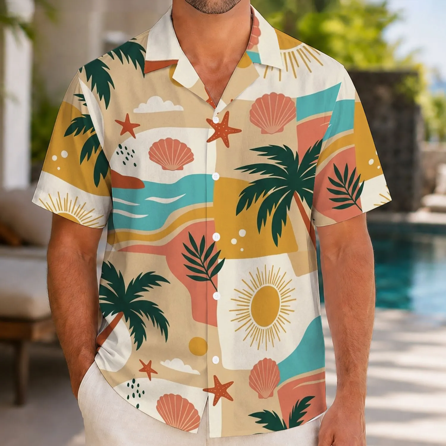 Retro Palm Sun Coast Motifs for Family Beach Vacations and Relaxed Island Getaways Hawaiian Shirt - 1