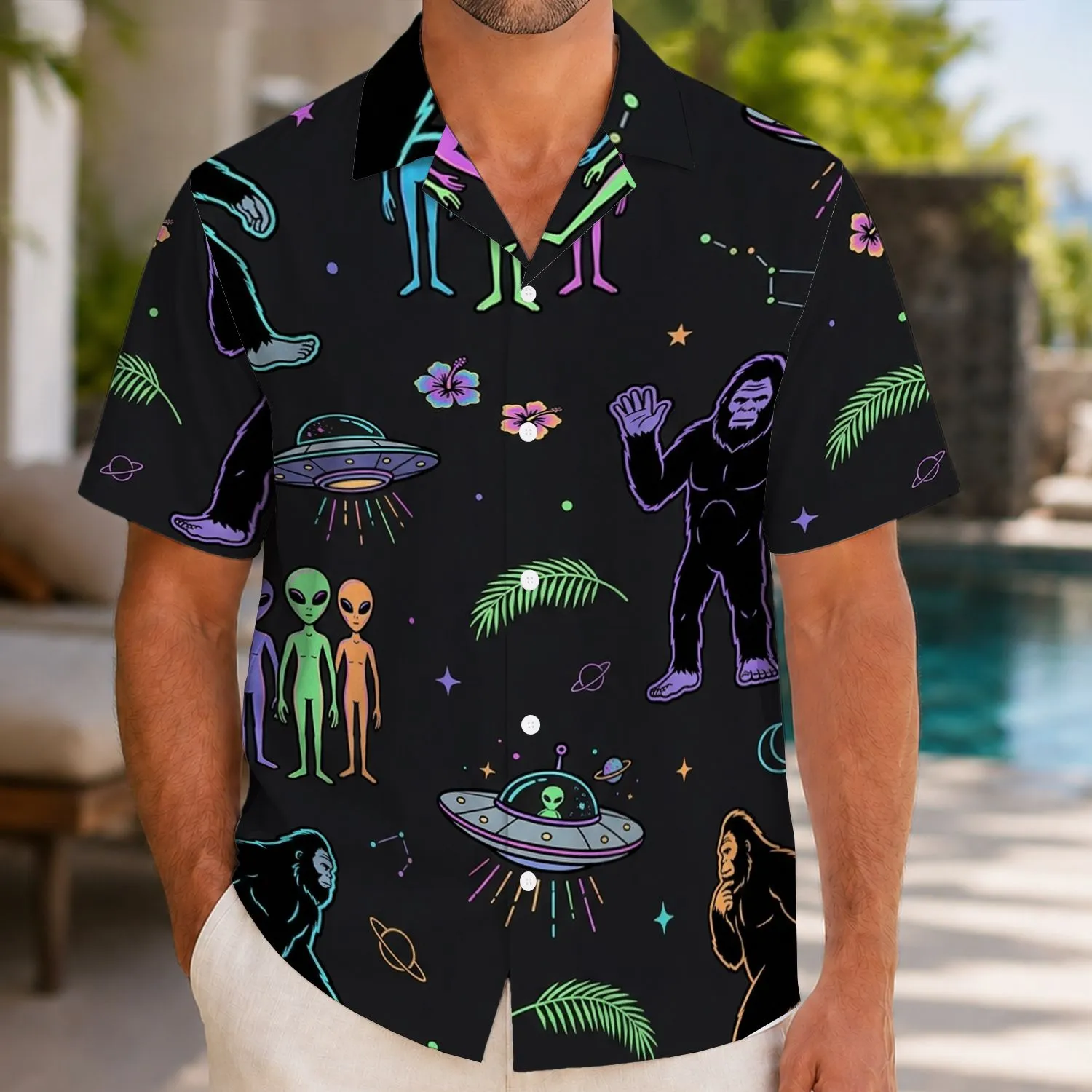Neon Bigfoot Alien Adventure For Festivals, Vacations, Summer Nights, And Gifts For Fans Hawaiian Shirt - 1