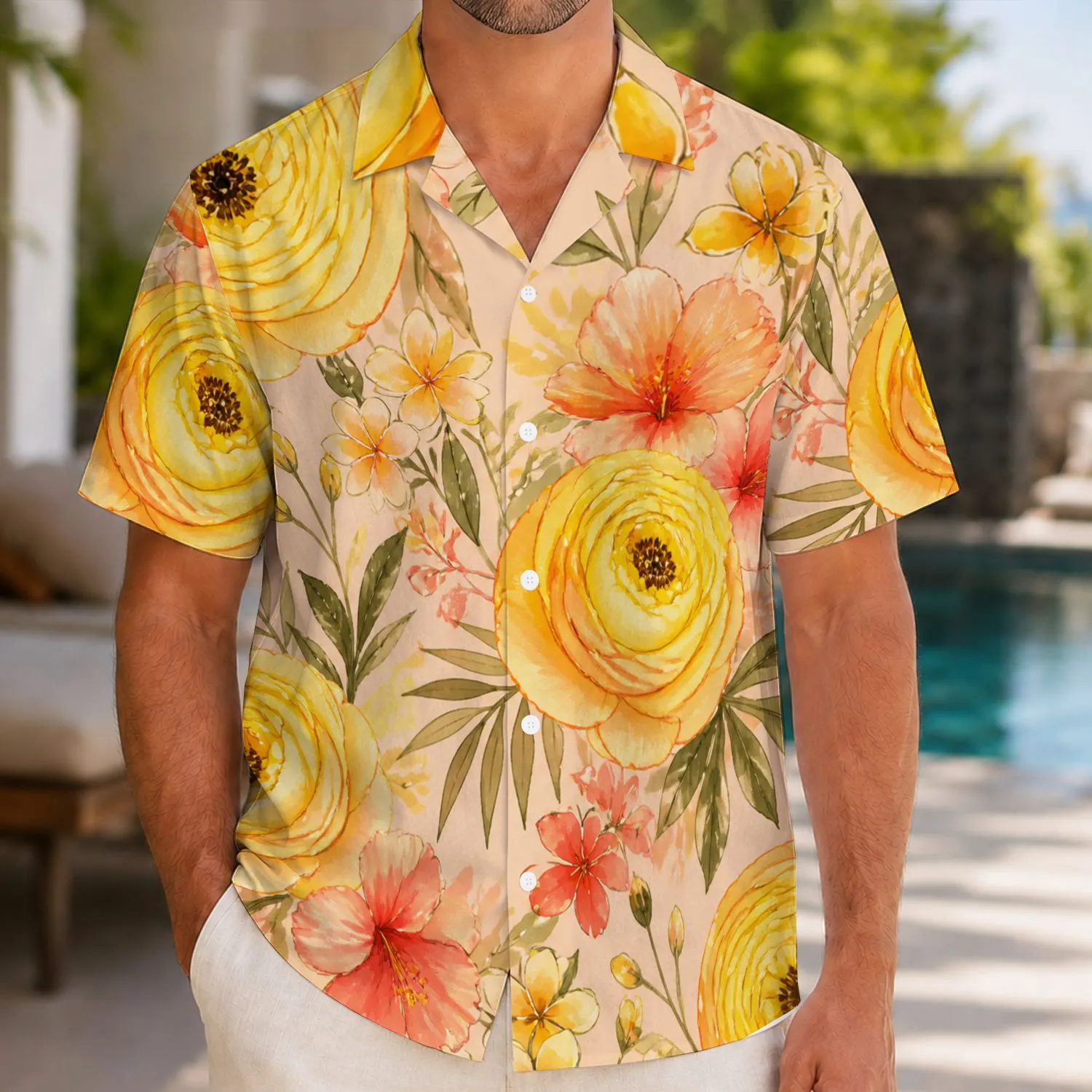 Women's Yellow Ranunculus Floral Blooms for Resort Getaways and Sunny Garden Parties Hawaiian Shirt - 1