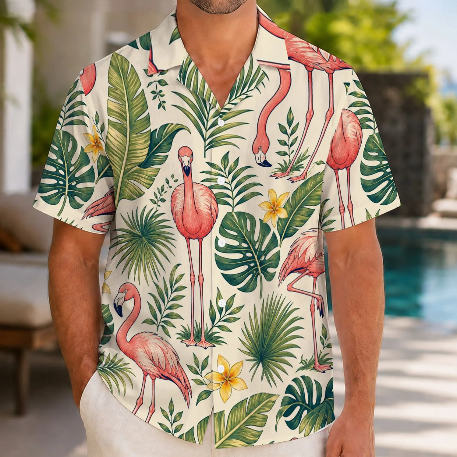 Pink Flamingo Tropical Leaves for Resort Vacations and Beach Getaways This Summer Hawaiian Shirt - 1
