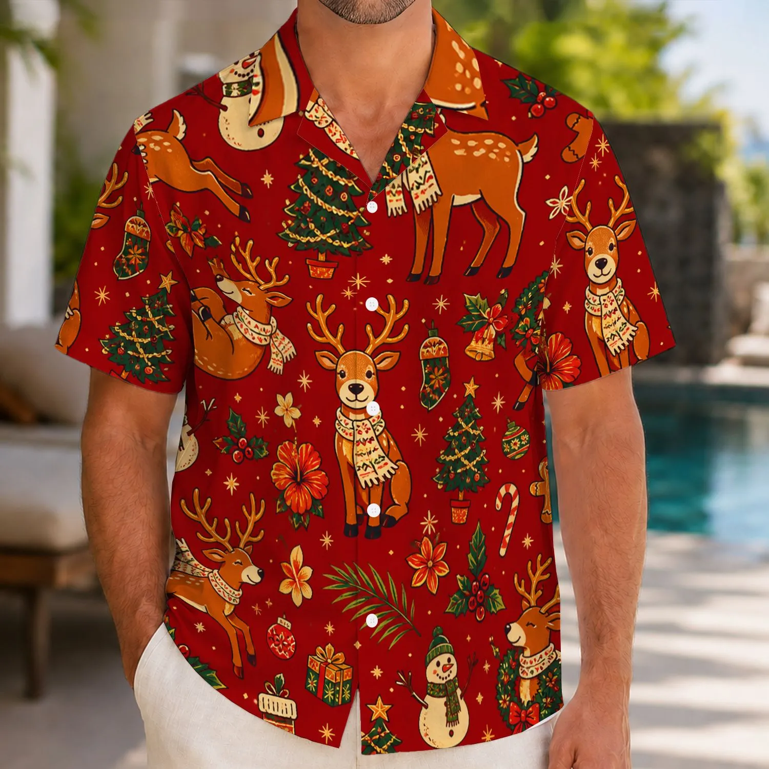 Festive Reindeer Christmas Holiday Style For Men At Tropical Winter Holiday Gatherings Hawaiian Shirt - 1
