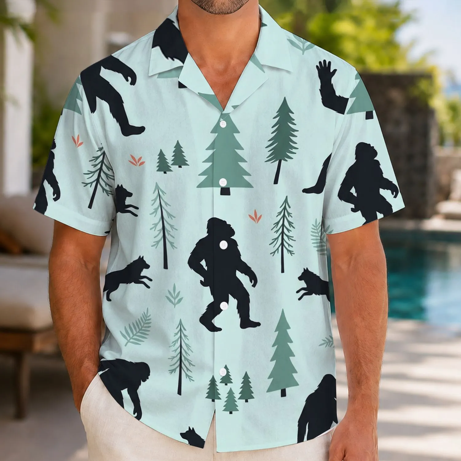 Bigfoot Woodland Adventure for Outdoor Getaways and Summer Camps, Men, Women, Youth Hawaiian Shirt - 1
