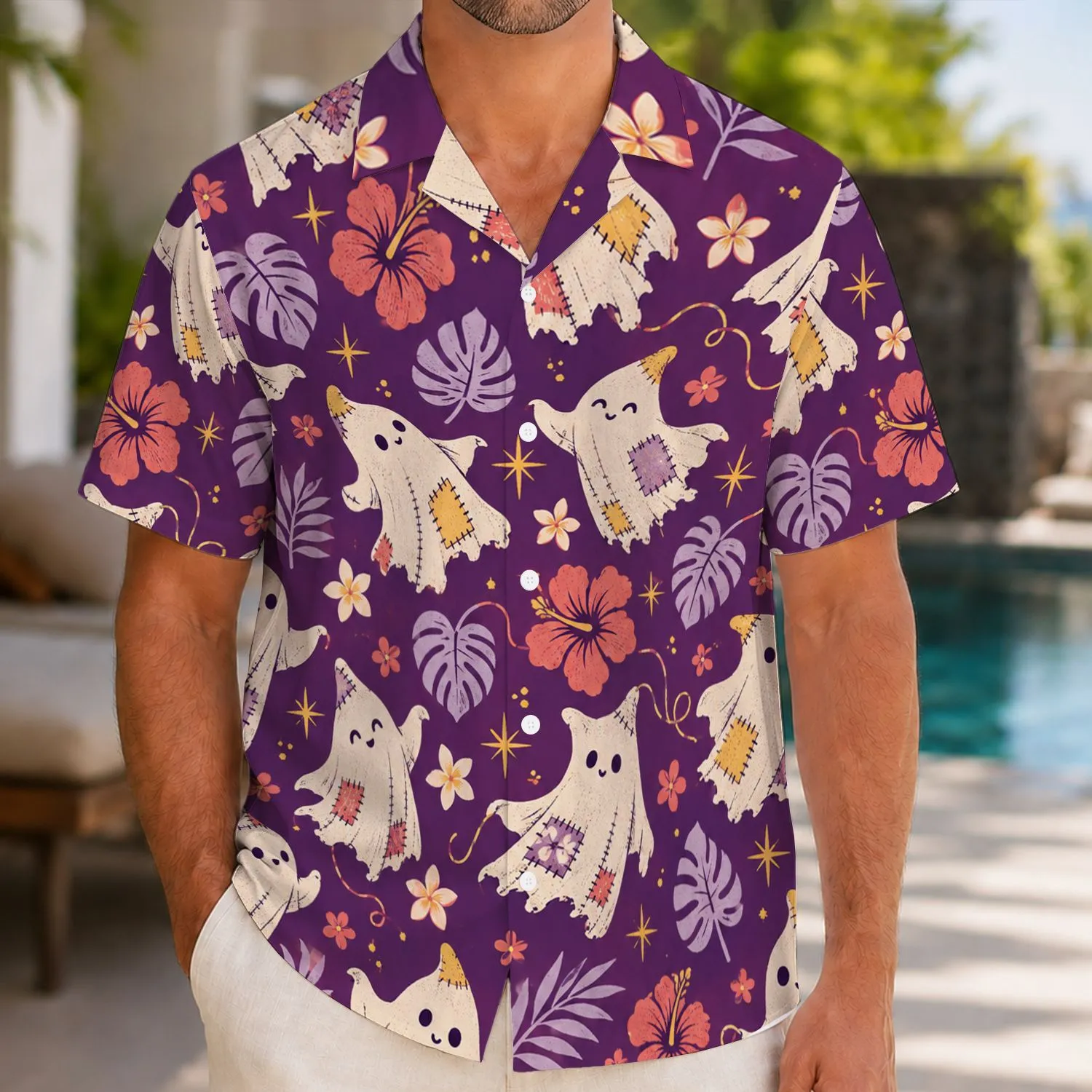 Patchwork Ghosts for Cozy Halloween Nights and Whimsical Family Gatherings Hawaiian Shirt - 1