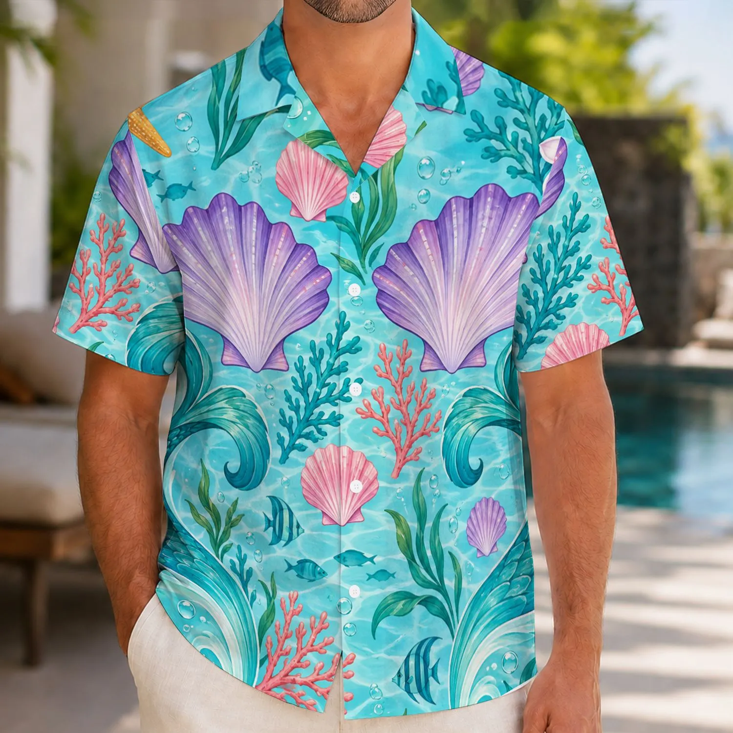 Mermaid Seashell And Coral Undersea Style For Tropical Vacations And Fantasy Fans Hawaiian Shirt - 1