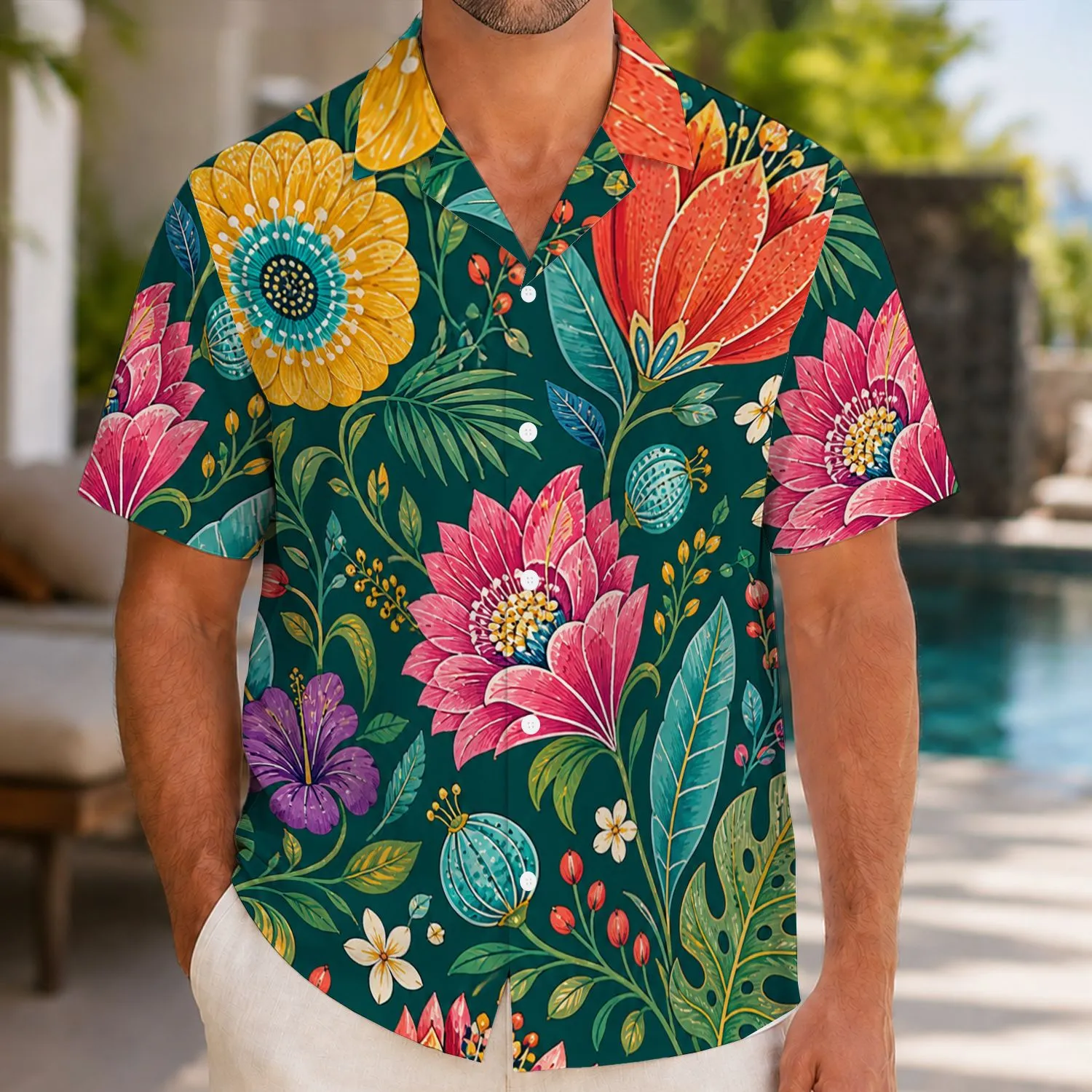 Teal Folk Botanical Blooms for Tropical Vacations, Garden Parties, and Resort Days Hawaiian Shirt - 1
