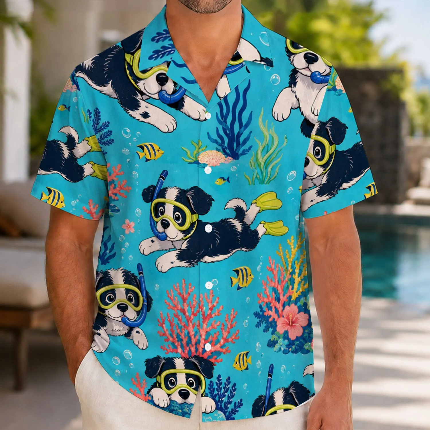 Cartoon Snorkel Dog Underwater Adventure for Beach Vacations, Pool Days, and Travel Hawaiian Shirt - 1