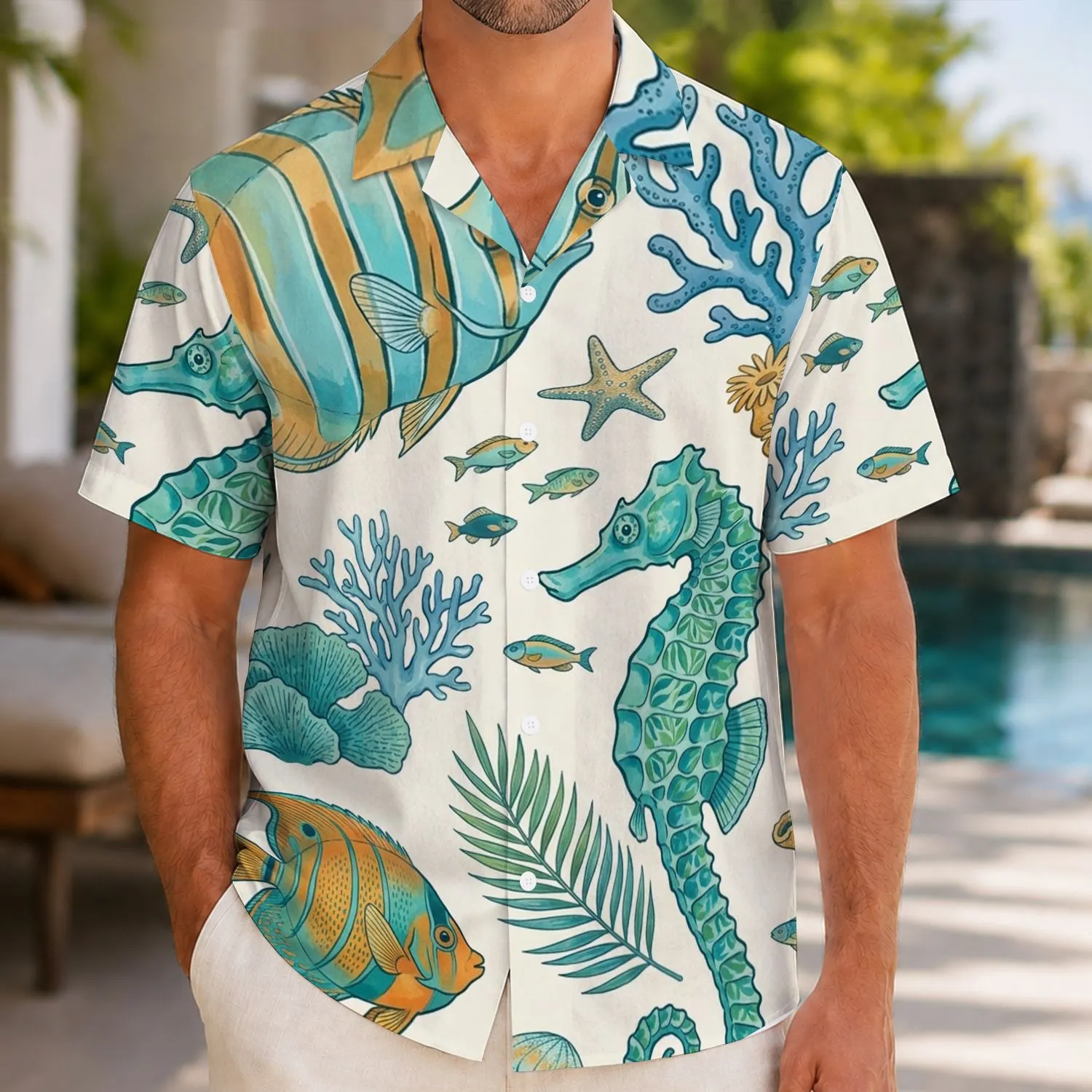 Ocean Reef Fish and Botanical Escape for Beach Vacations, Resorts, and Cruises Abroad Hawaiian Shirt - 1