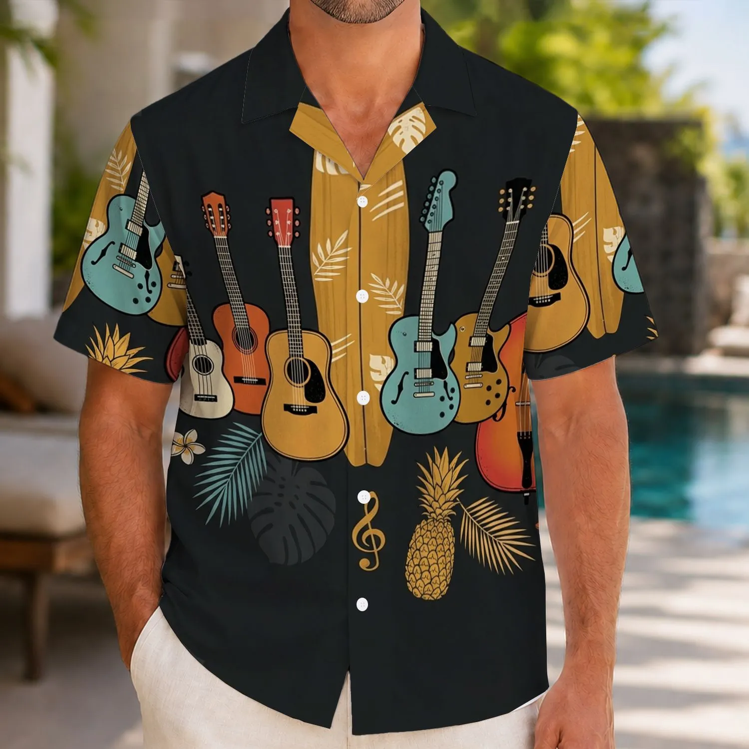 Vintage Guitar, Ukulele & Surfboard Rhythm for Island Getaways and Summer Concerts Hawaiian Shirt - 1