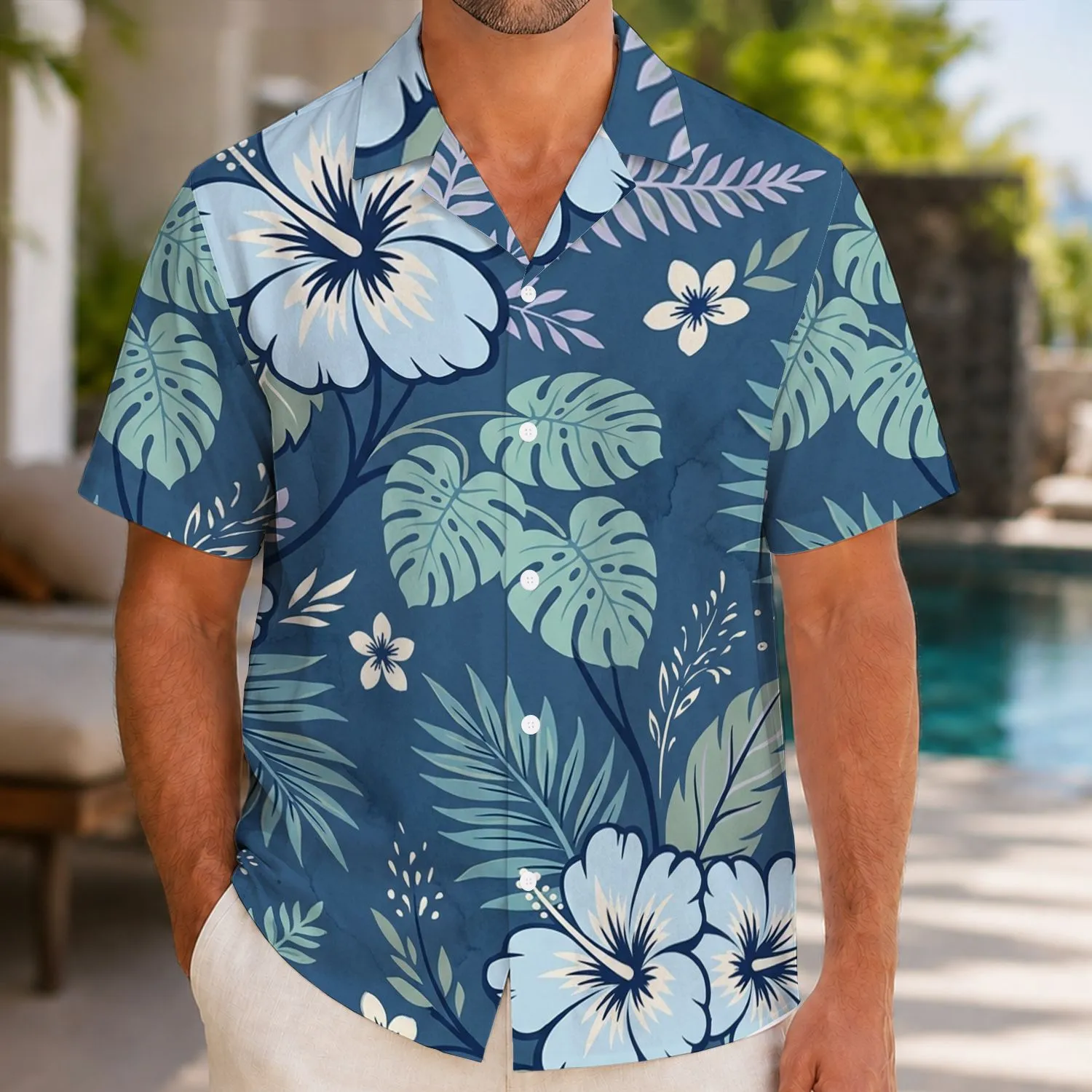 Blue Hibiscus Tropical Foliage for Island Vacations, Cruises, and Resort Weekends Hawaiian Shirt - 1