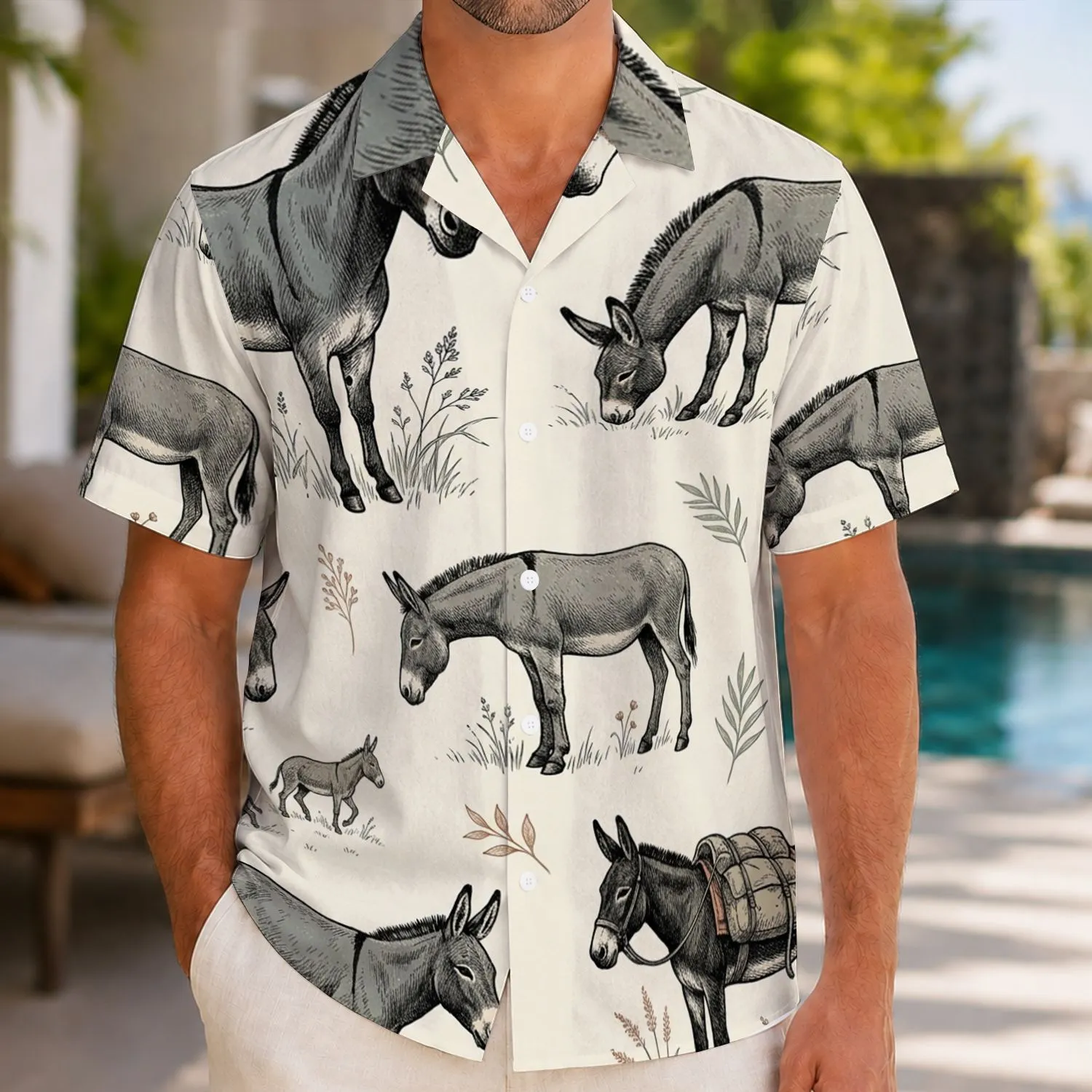 Vintage Donkey Beach Style for Summer Travel and Island Getaways, Animal Lovers Hawaiian Shirt - 1