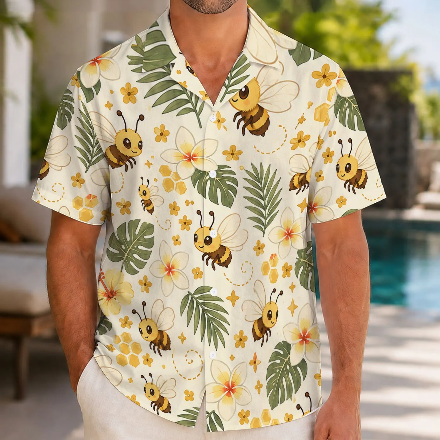 Golden Bee Fairy Motifs for Sunny Island Getaways and Whimsical Summer Vacation Days Hawaiian Shirt - 1