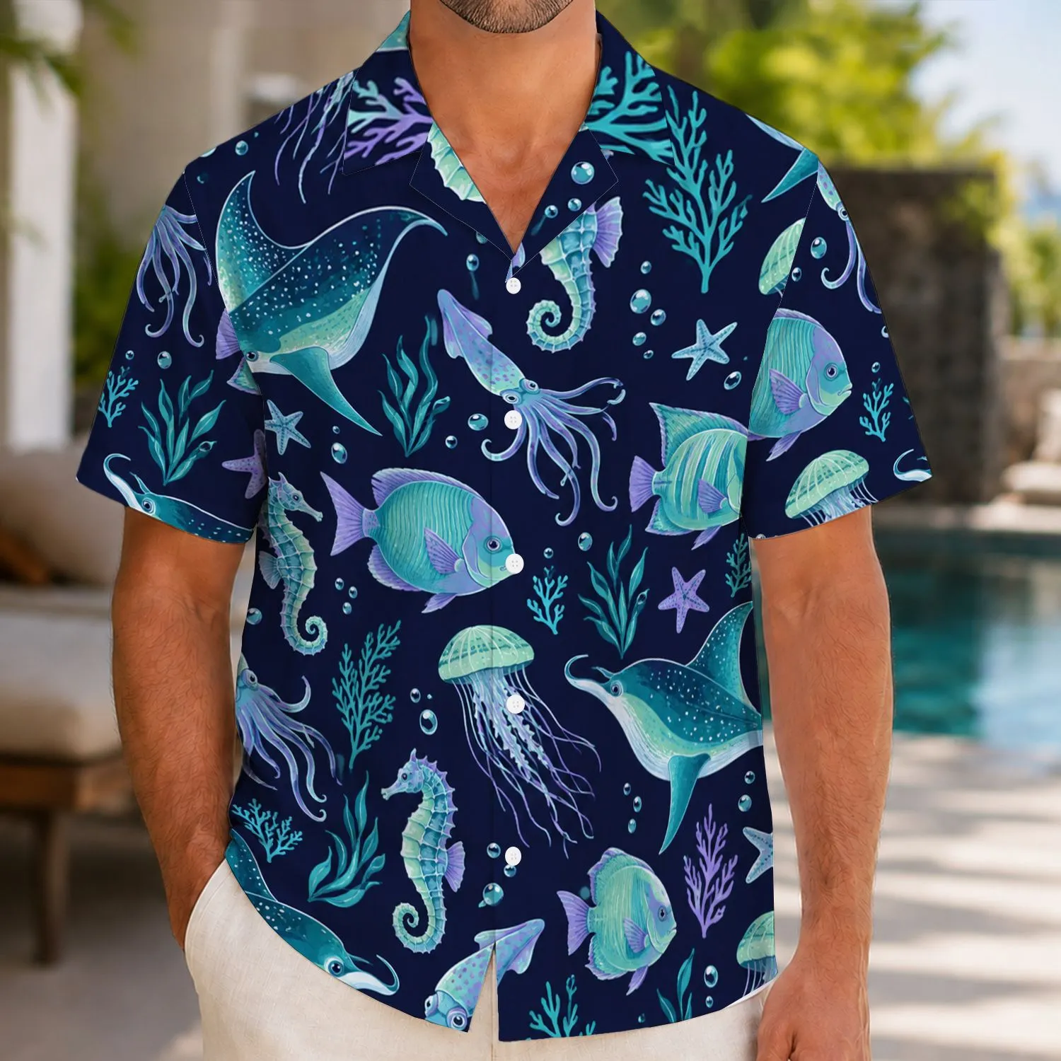 Deep Sea Creatures for Coastal Getaways and Relaxed Summer Ocean Adventures Outdoors Hawaiian Shirt - 1