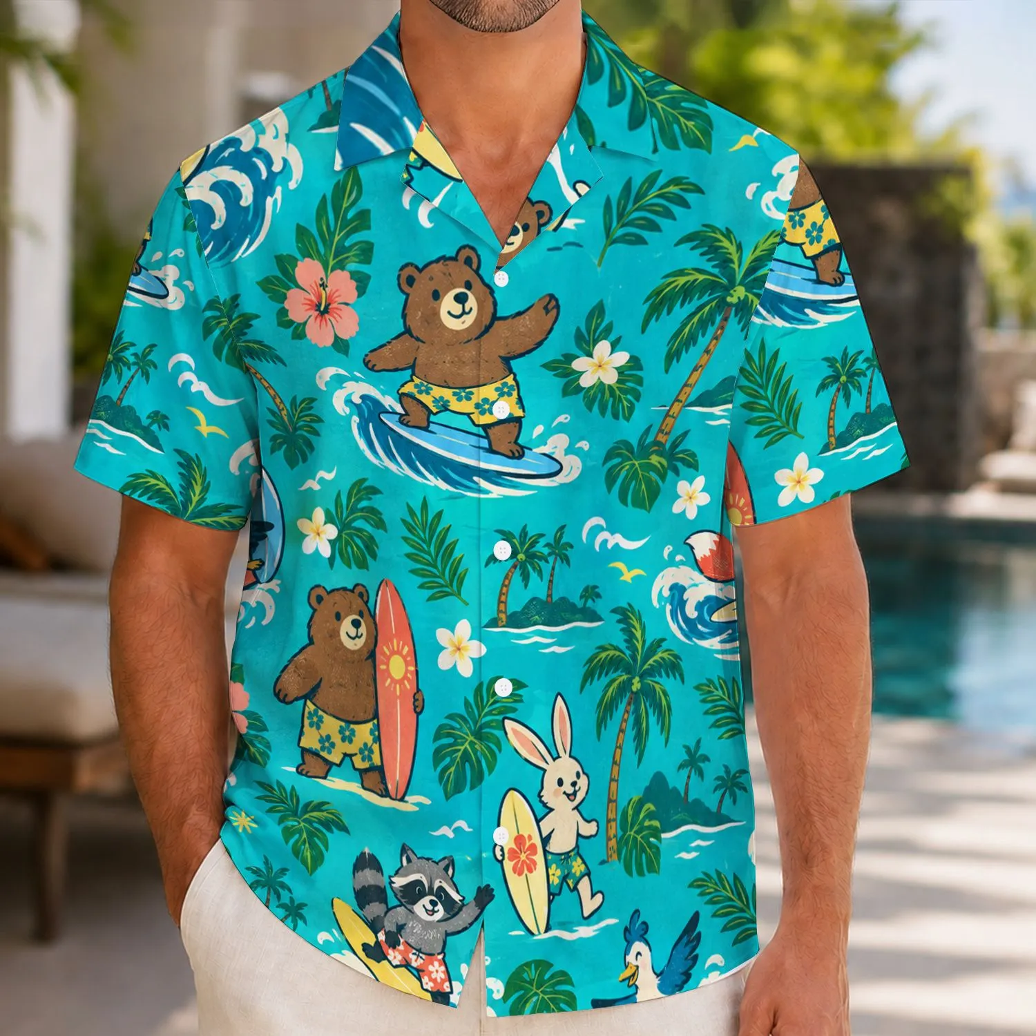 Playful Island Animal Friends for Family Beach Days and Sunny Summer Getaways Hawaiian Shirt - 1