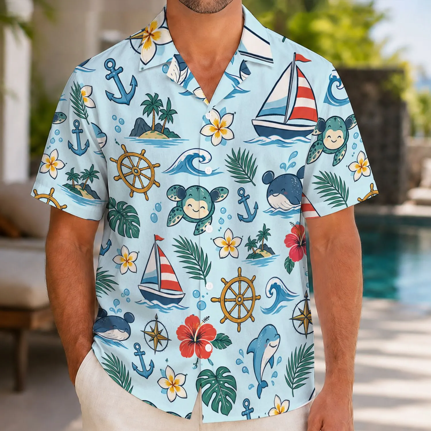 Playful Nautical Icons and Ocean Companions for a Cheerful Family Cruise Getaway Hawaiian Shirt - 1