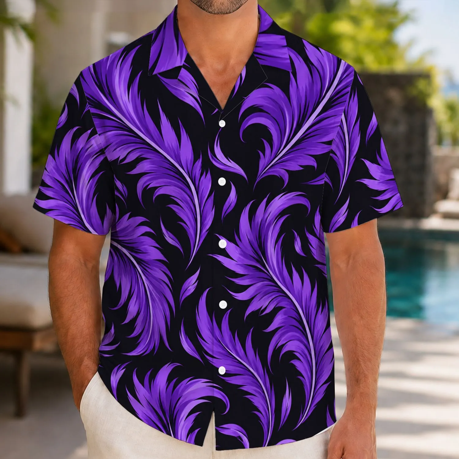 Purple Feather Flames for Halloween Costume Parties and Bold Island Getaways Hawaiian Shirt - 1