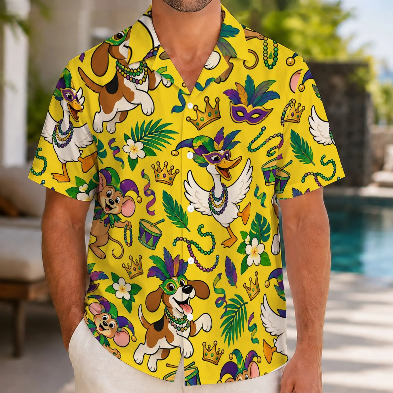 Mardi Gras Carnival Animal Friends for Festive Summer Getaways and Beach Celebrations Hawaiian Shirt - 1