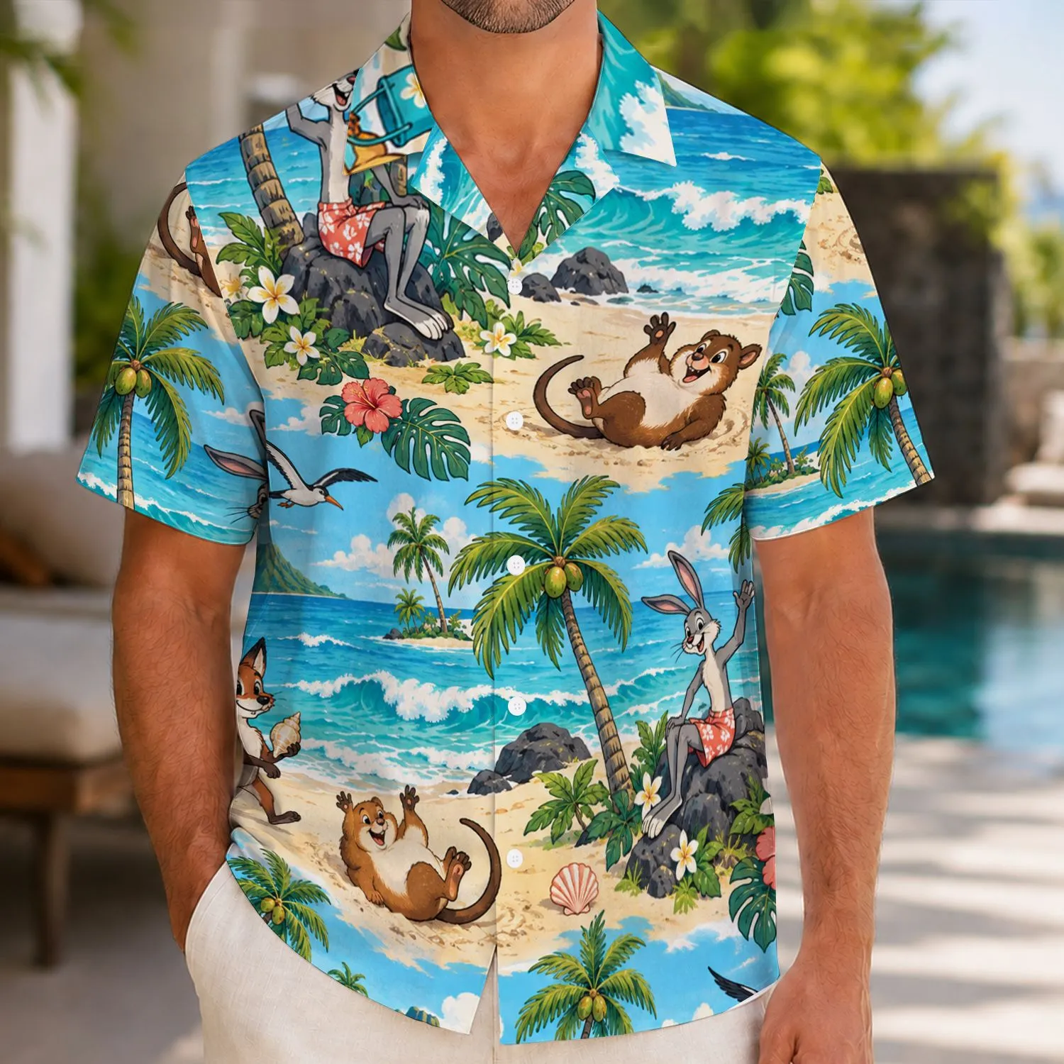 Playful Island Animal Friends for Sunny Beach Getaways and Tropical Vacation Days Hawaiian Shirt - 1
