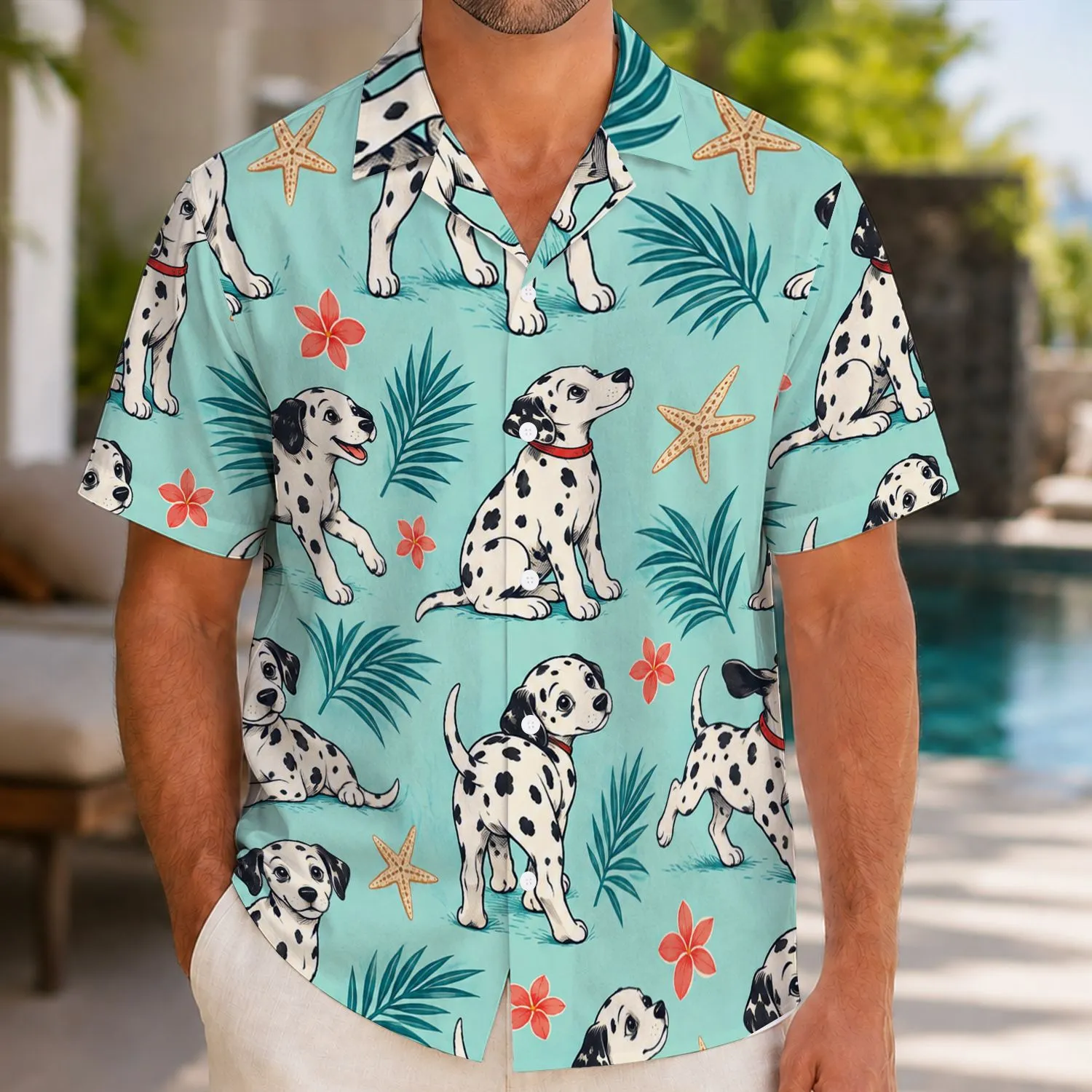 Dalmatian Puppies and Tropical Florals for Sunny Summer Beach Getaways Hawaiian Shirt - 1