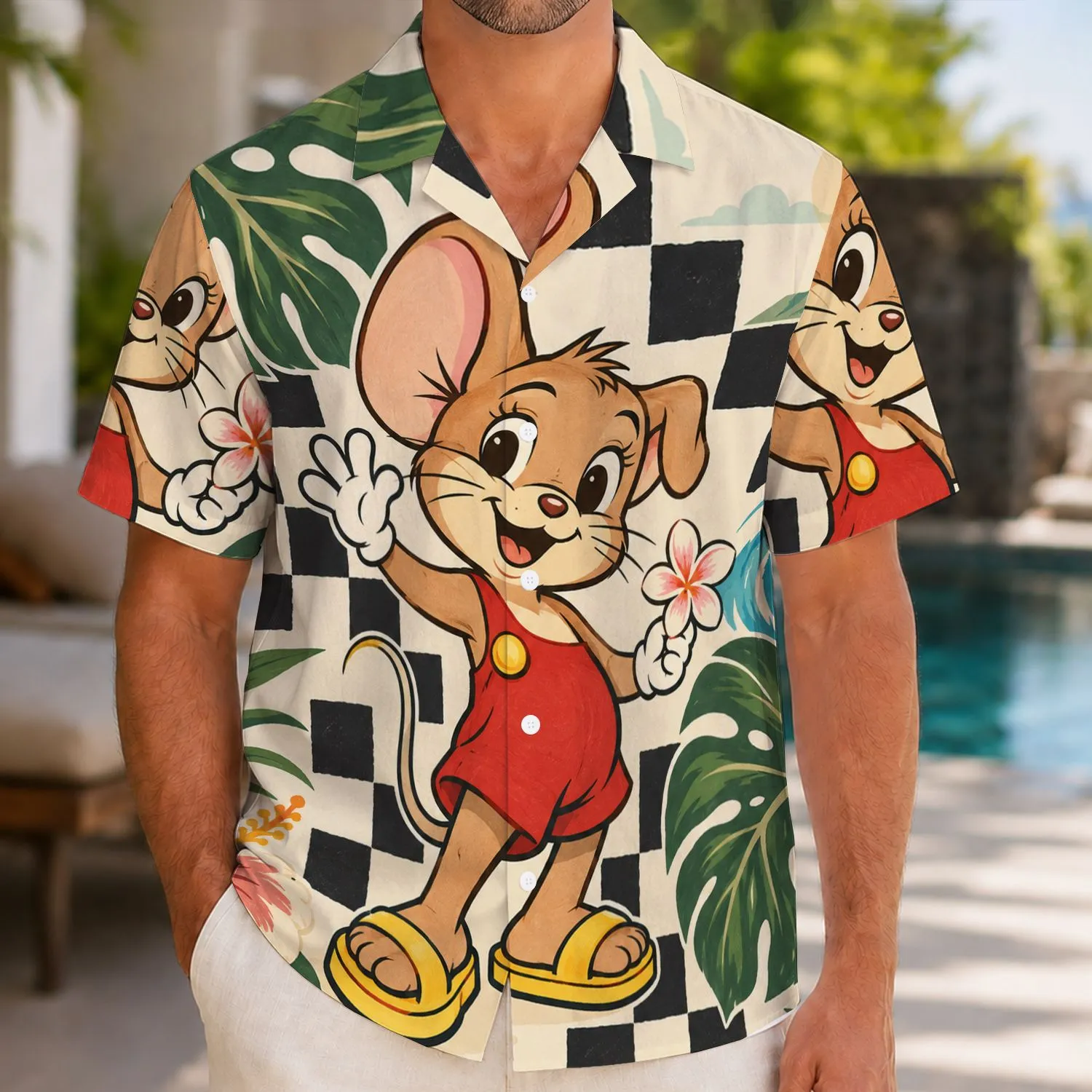 Playful Seaside Mouse With Checkerboard Style for Sunny Beach Getaways and Island Days Hawaiian Shirt - 1