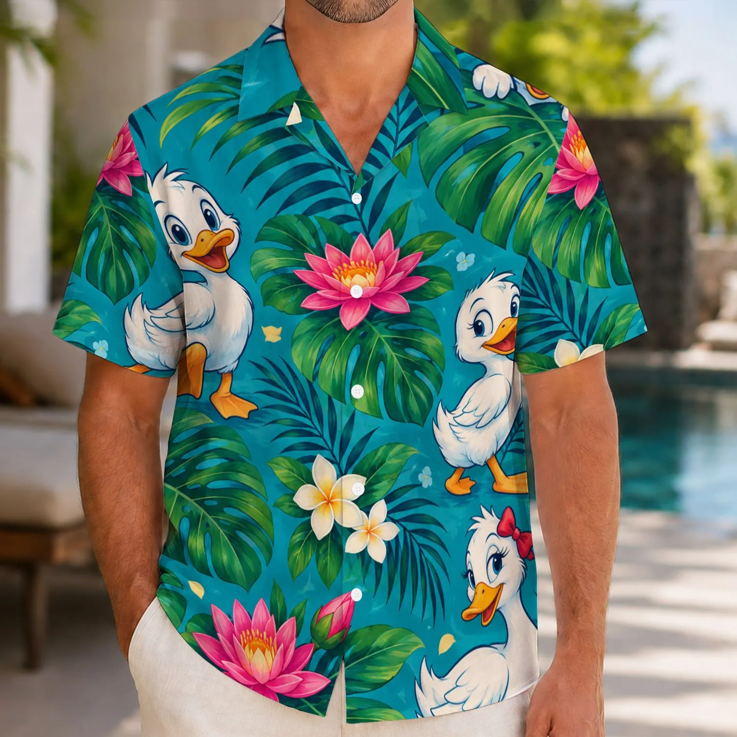 Playful Tropical Ducks and Bright Island Blooms for Sunny Summer Getaways Hawaiian Shirt - 1