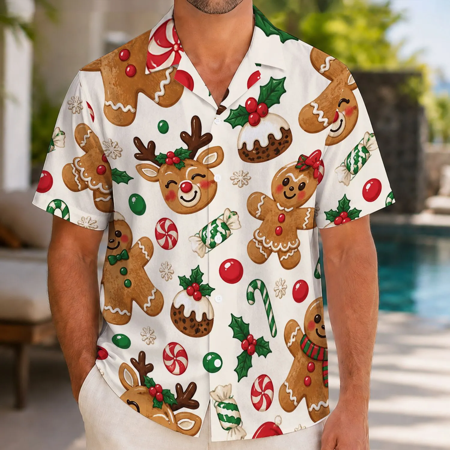 Gingerbread Cookie Holiday Cheer for Christmas Beach Getaways and Festive Celebrations Hawaiian Shirt - 1