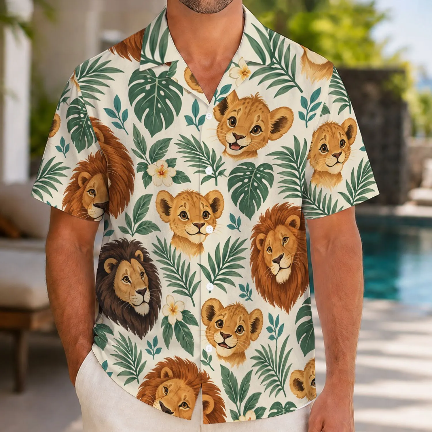 Golden Lion Cubs and Safari Leaves for Relaxed Island Getaways and Wildlife Lovers Hawaiian Shirt - 1