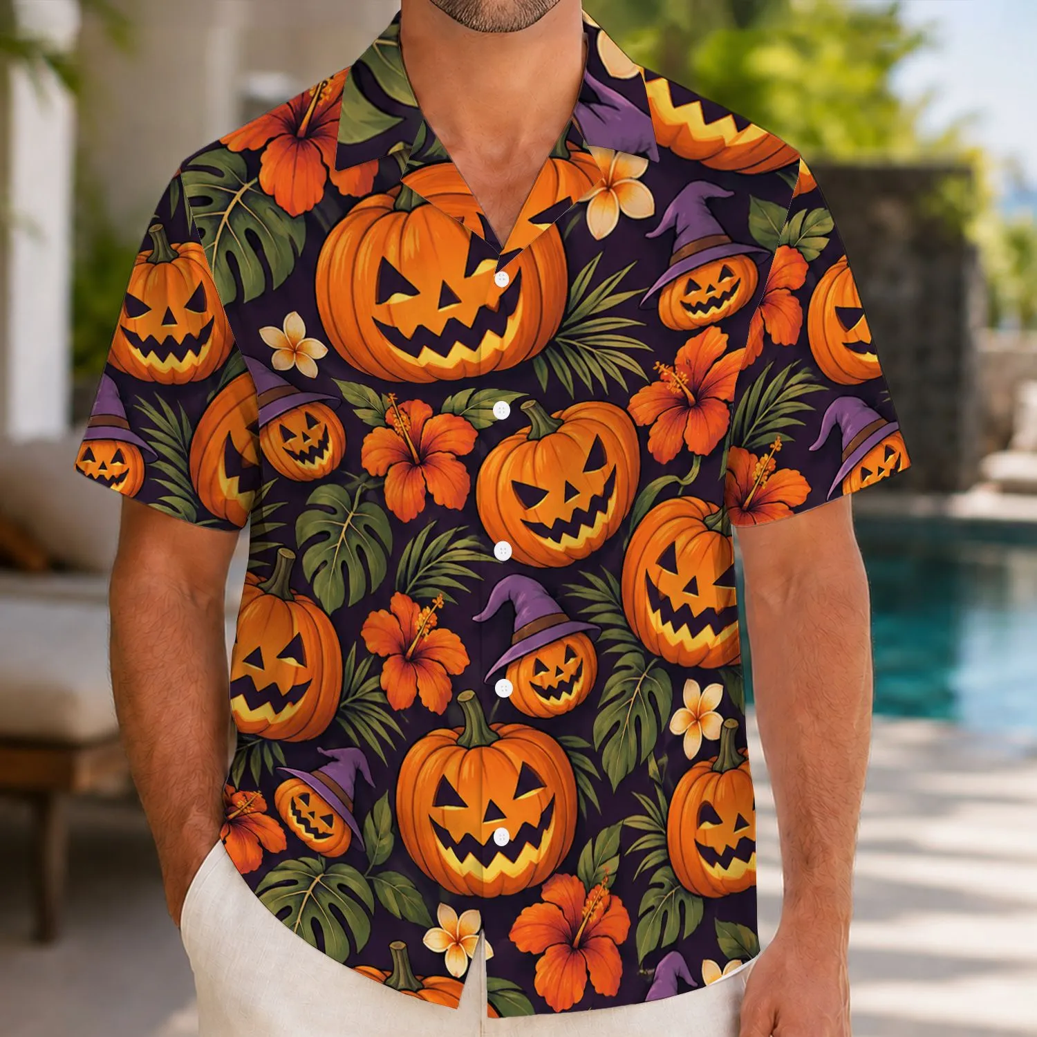 Jack O' Lantern Pumpkins for Halloween Beach Parties and Spooky Fall Vacation Fun Hawaiian Shirt - 1