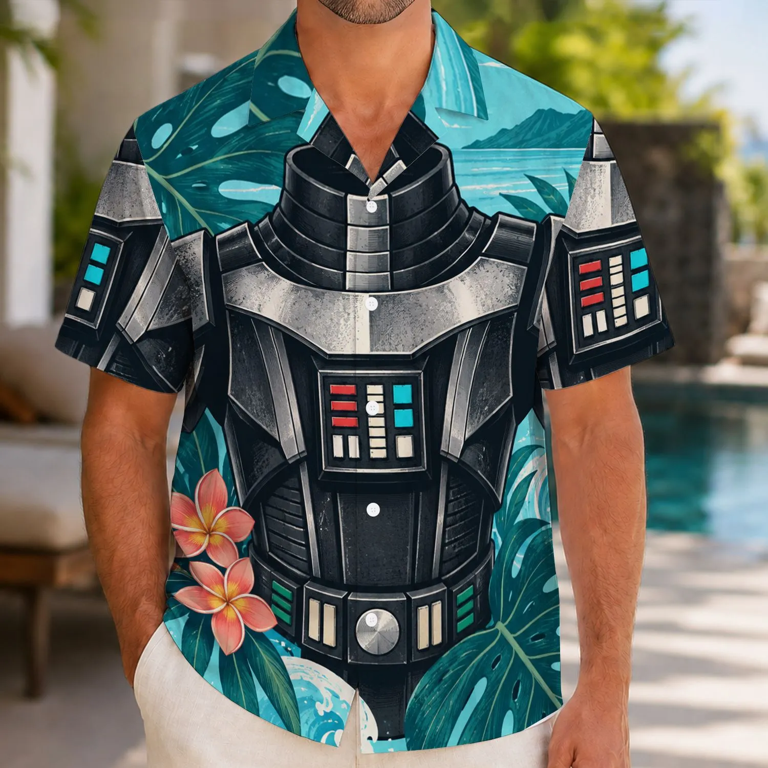 Dark Galactic Armor Chestplate Beachwear for Cosplay, Halloween and Summer Getaways Hawaiian Shirt - 1