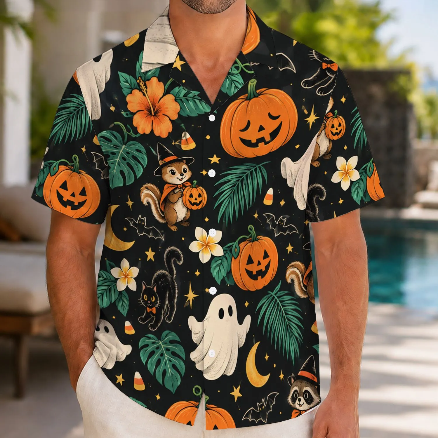 Cute Halloween Ghosts and Pumpkins for Spooky Island Parties and Autumn Beach Getaways Hawaiian Shirt - 1