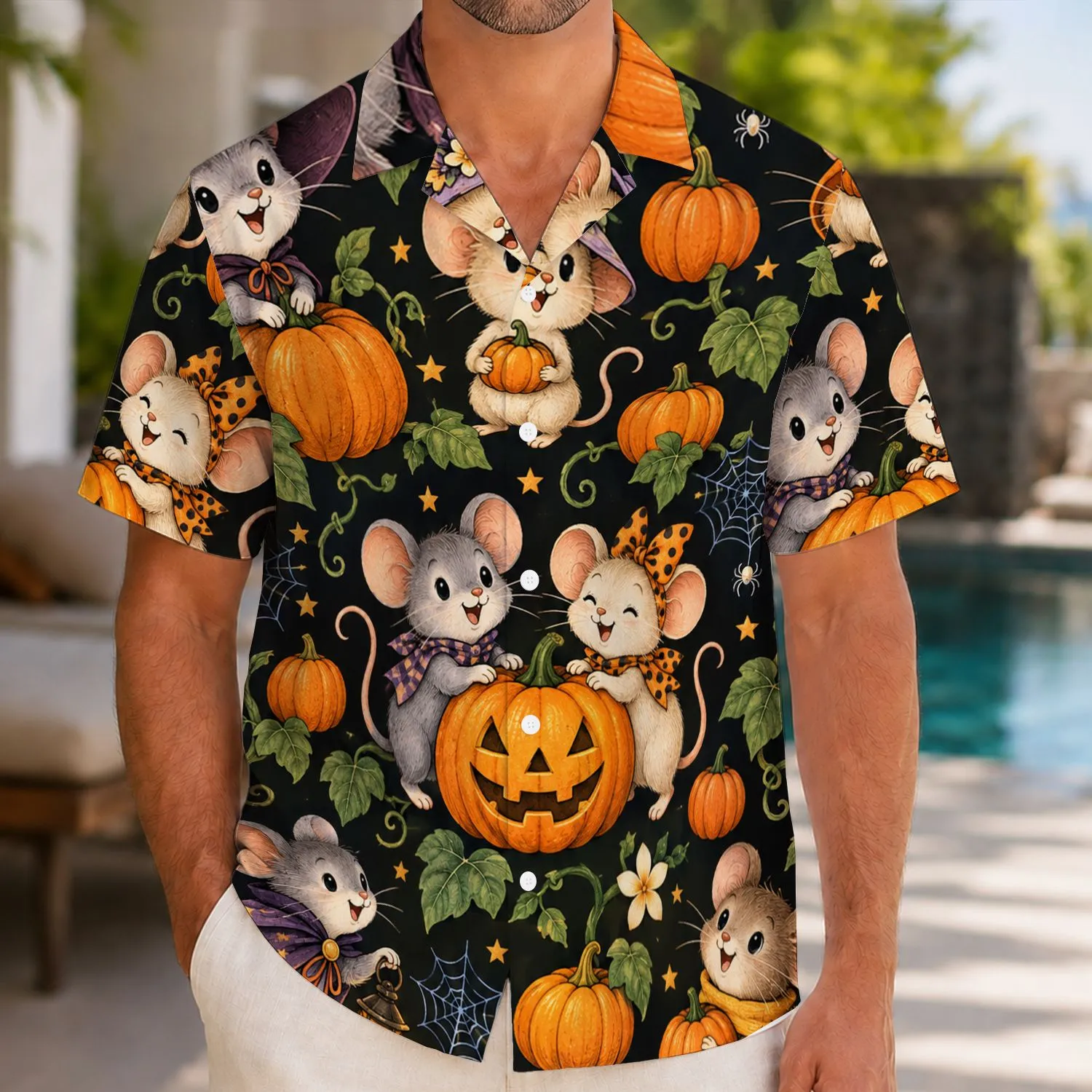Whimsical Halloween Mouse Friends for Pumpkin Patch Celebrations and Spooky Getaways Hawaiian Shirt - 1