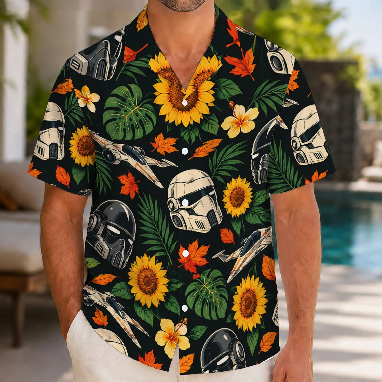 Sci-Fi Space Helmet Sunflowers for Laid-Back Summer Getaways and Island Escapes Hawaiian Shirt - 1