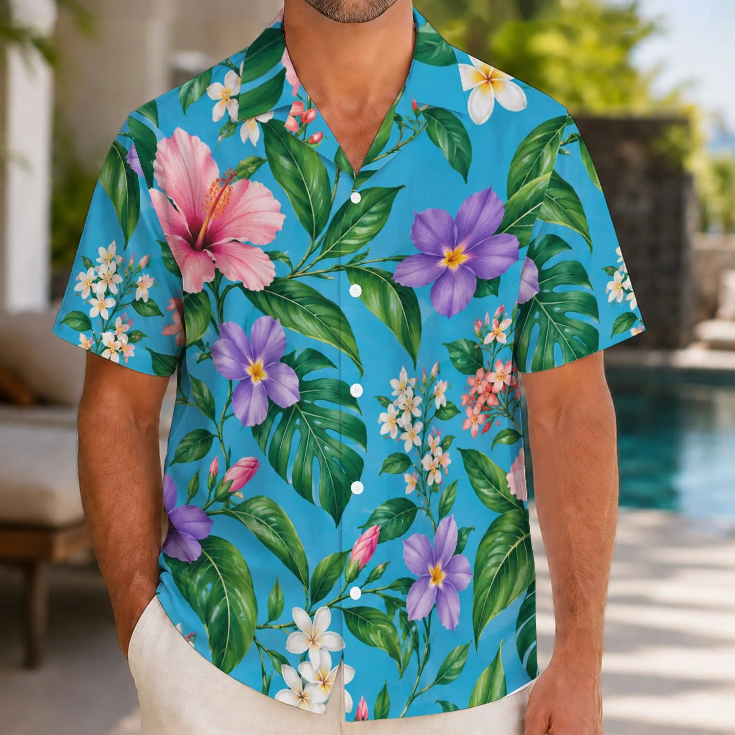 Tropical Violet and Pink Flowers for Sunny Island Getaways and Resort Escapes Hawaiian Shirt - 1