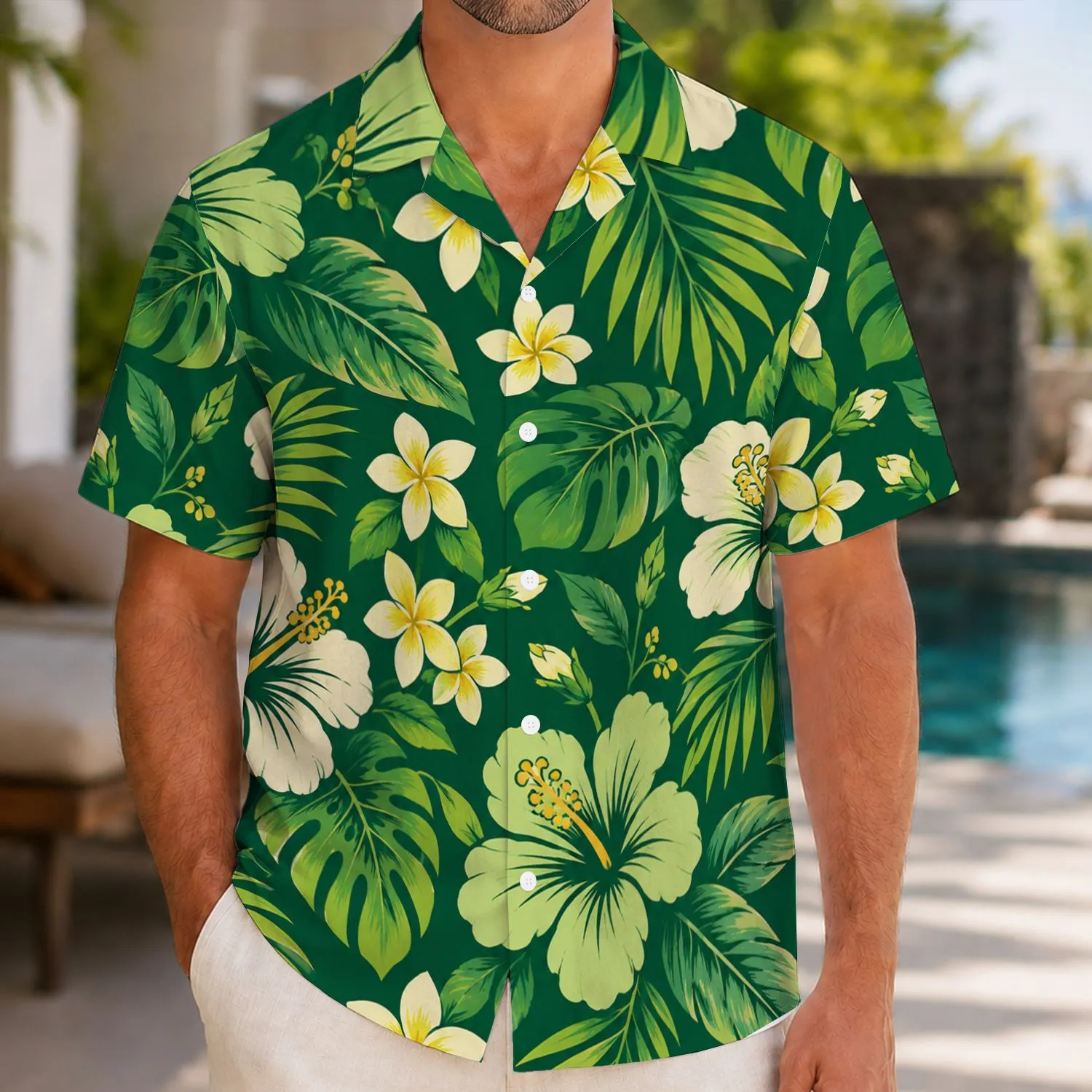 Evergreen Hibiscus And Plumeria For Tropical Beach Vacations And Family Getaways Hawaiian Shirt - 1