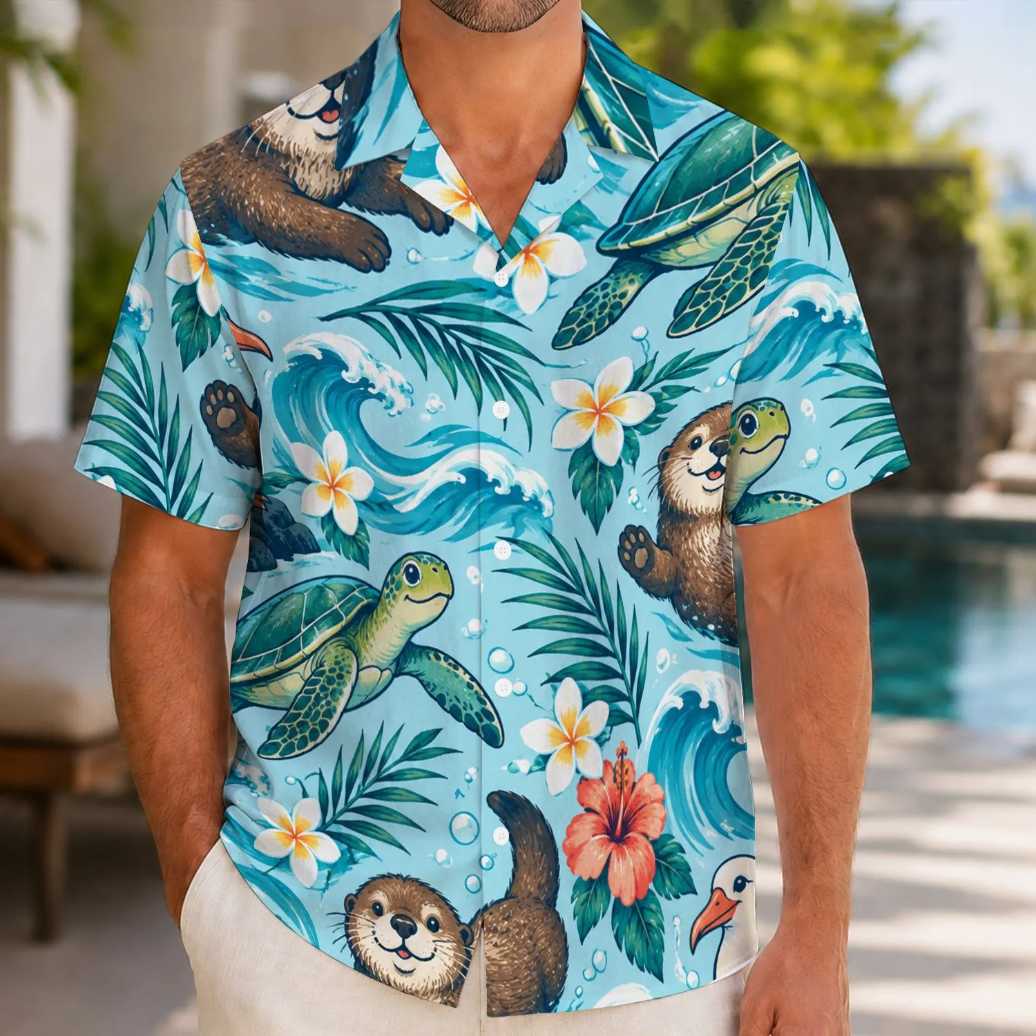 Tropical Beach Animal Friends for Sunny Poolside Adventures and Family Island Vacations Hawaiian Shirt - 1