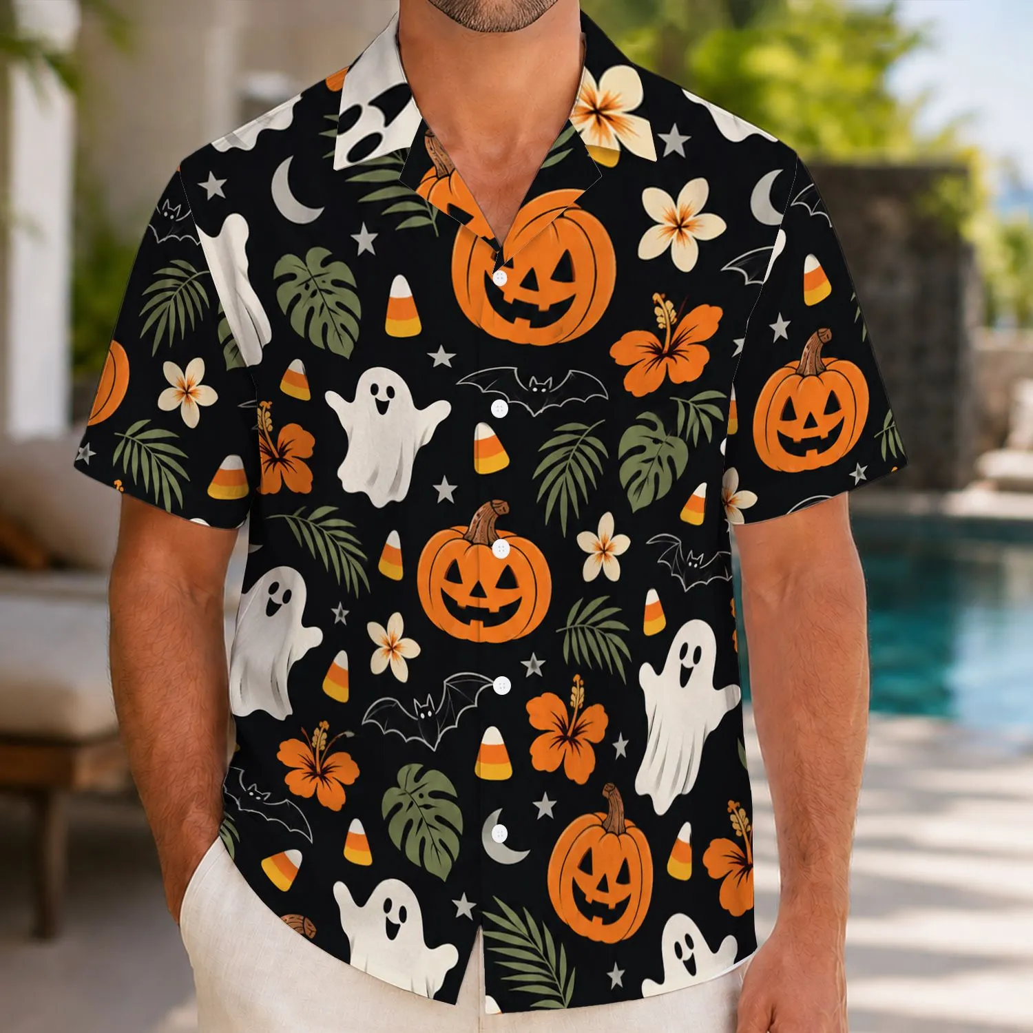 Ghosts and Pumpkins for Family Halloween Night Celebrations and Spooky Season Fun Hawaiian Shirt - 1