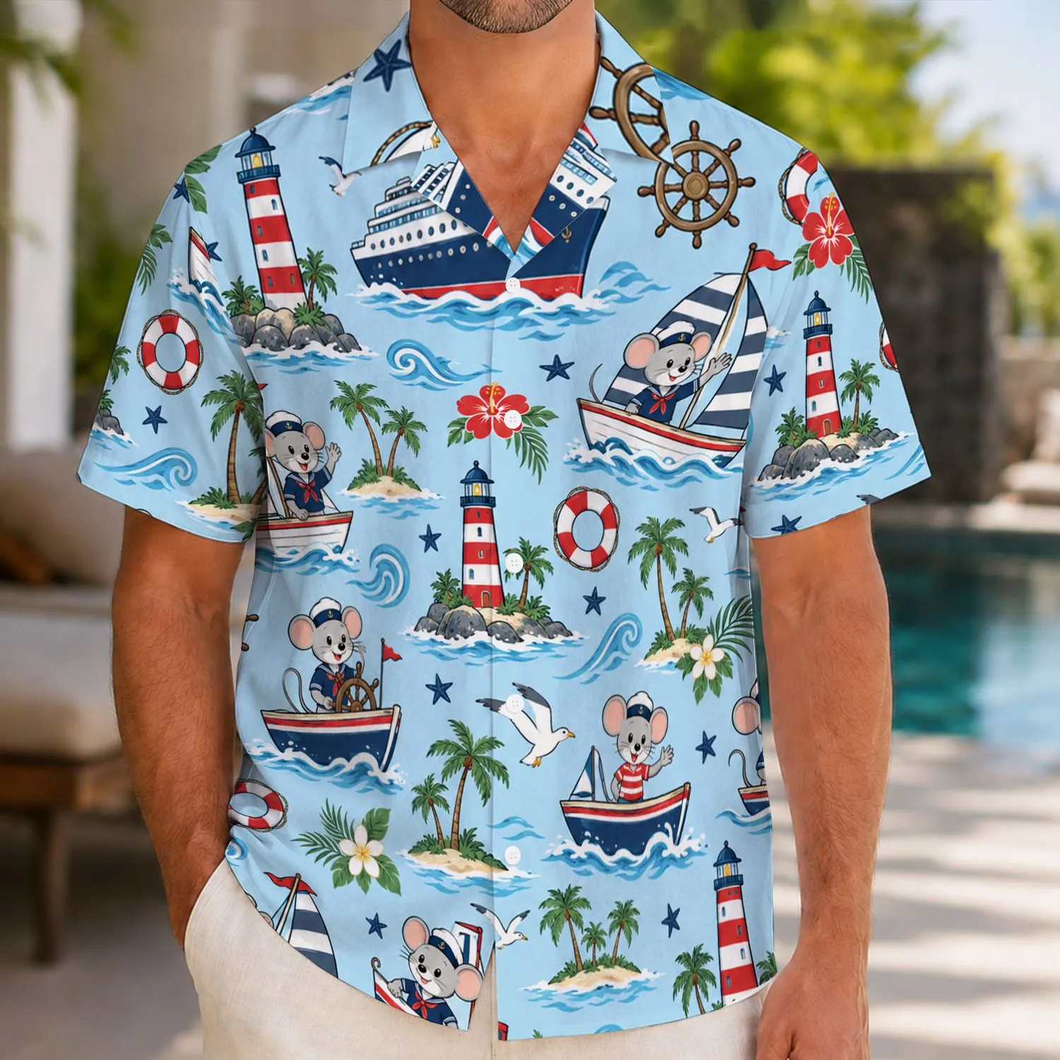 Nautical Mouse Sailors and Cruise Ships for Family Summer Island Getaway Vacations Hawaiian Shirt - 1