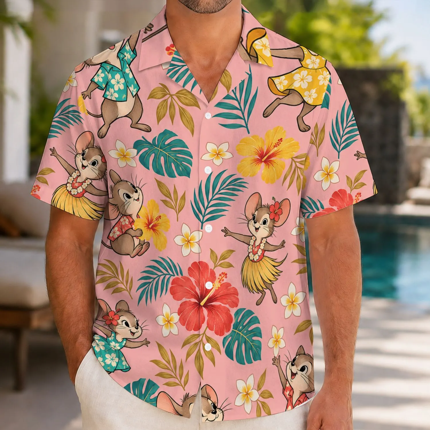 Cheerful Mouse Friends And Hibiscus For Family Island Vacation Getaways Hawaiian Shirt - 1