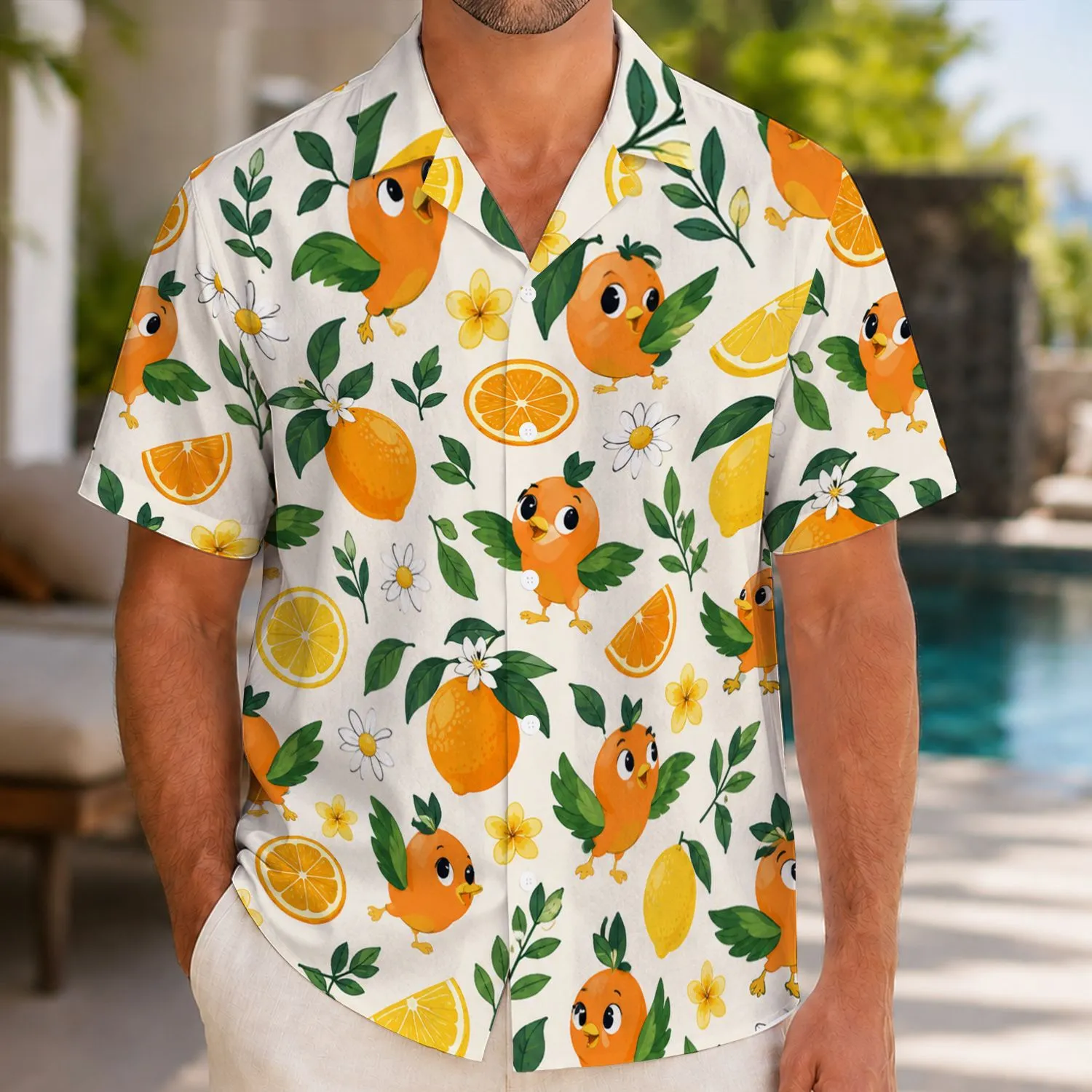 Cheerful Citrus Birds and Sunny Blooms for Tropical Getaways and Beach Days Hawaiian Shirt - 1