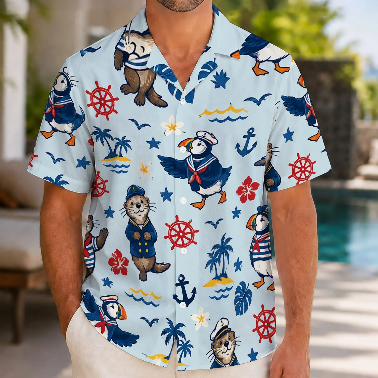 Nautical Mouse Sailor Motifs for Sunny Cruise Getaways and Relaxed Summer Vacations Hawaiian Shirt - 1