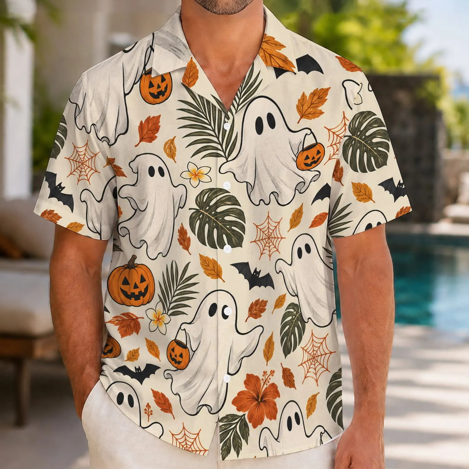 Playful Ghosts And Pumpkin Lanterns For A Cheerful Not-So-Scary Halloween Getaway Hawaiian Shirt - 1