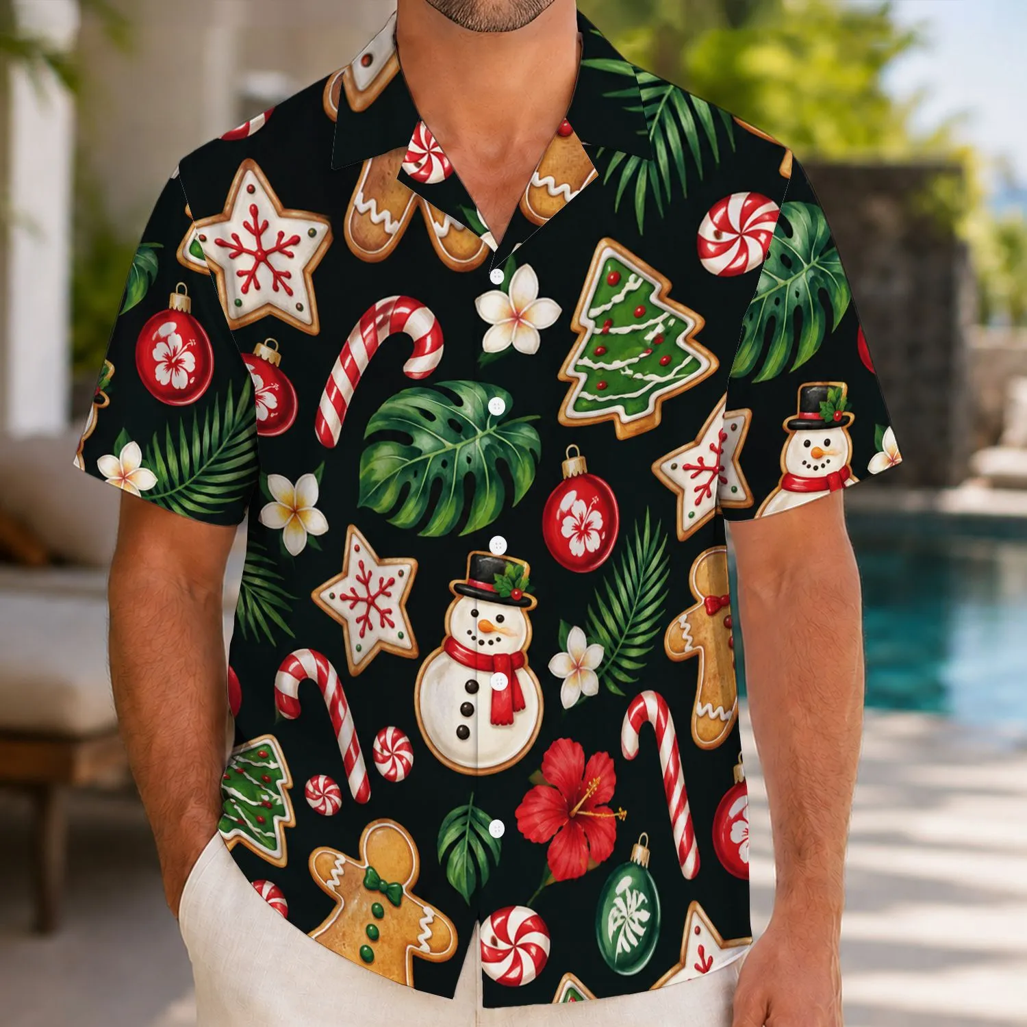 Gingerbread Cookies and Peppermint Sweets for a Cheerful Tropical Christmas Vacation Hawaiian Shirt - 1