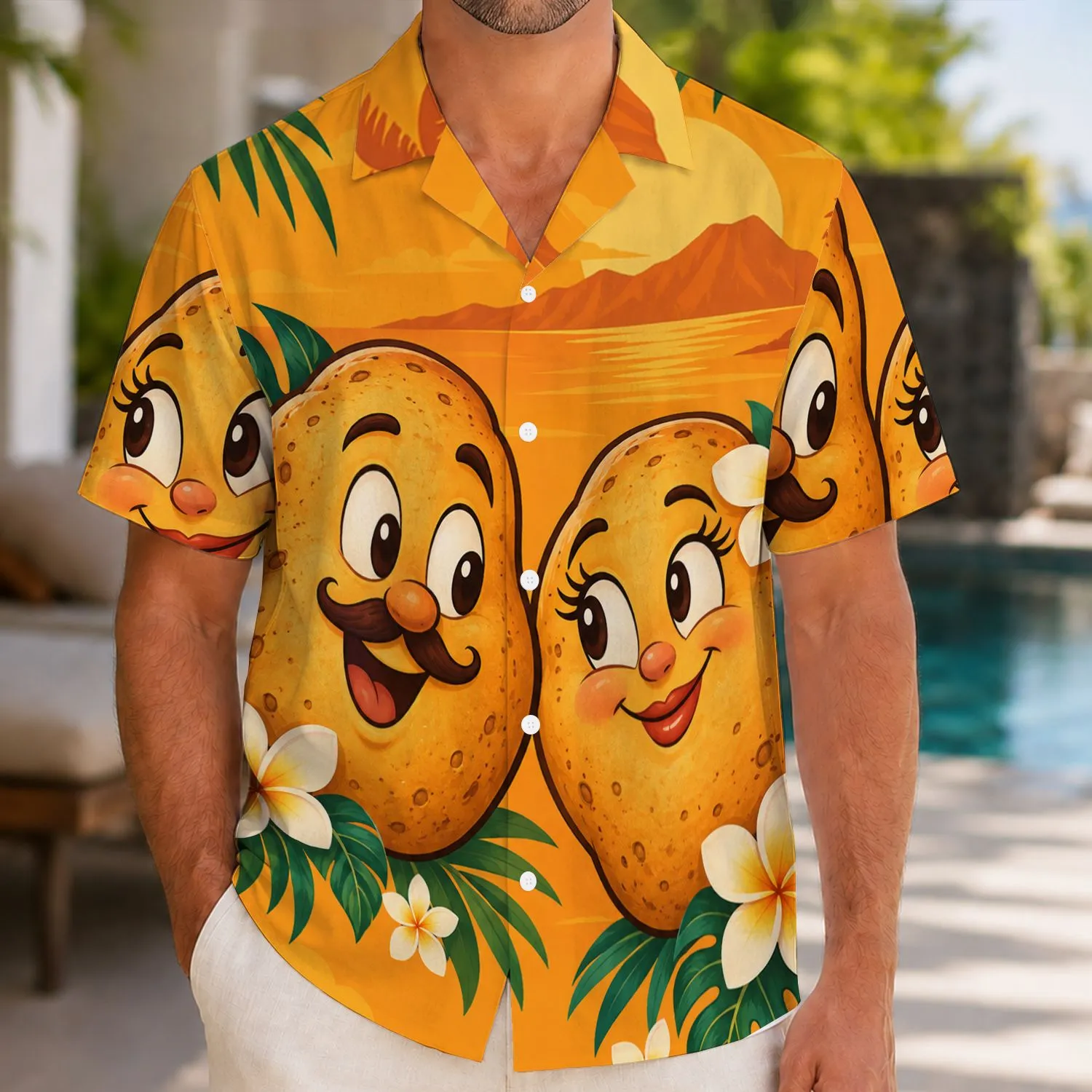 Smiling Island Root Vegetable Couple for Matching Tropical Vacation Adventures Together Hawaiian Shirt - 1